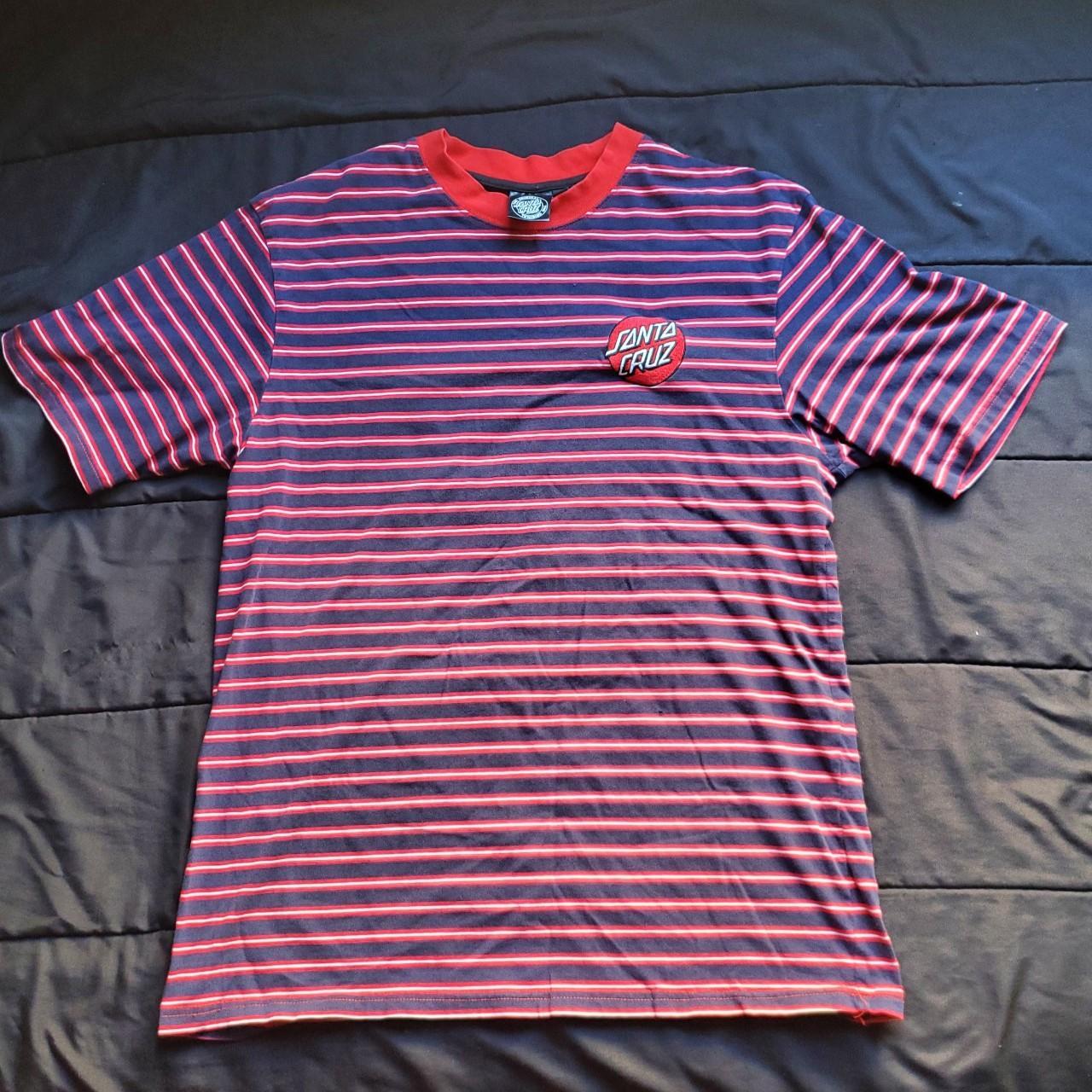 Santa Cruz, Red and Black Striped T-Shirt Length:... - Depop