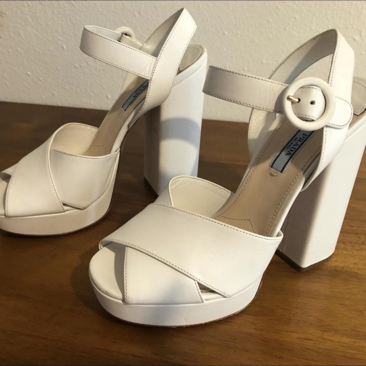 PRADA Platform Heel Woman's Size 39 White leather... - Depop