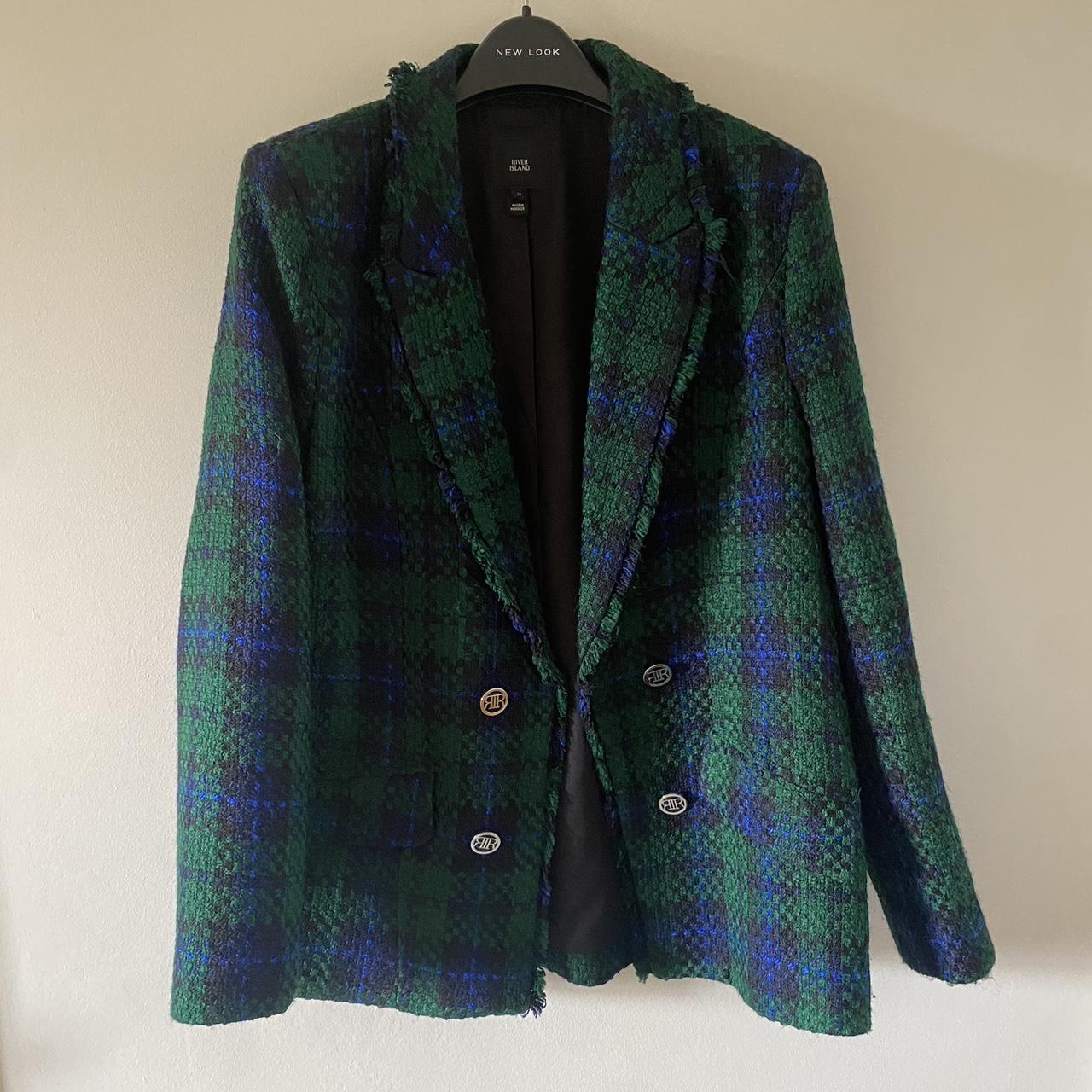 River Island -boucle blazer in navy green and Depop