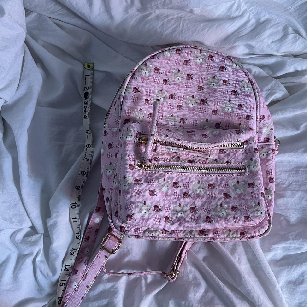 Super cute Pink mini backpack, has a colorful heart - Depop