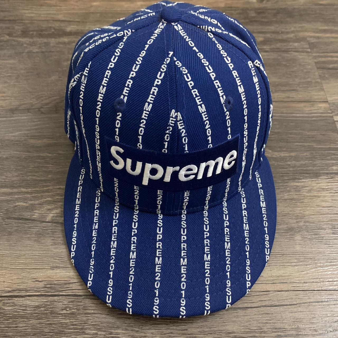 Supreme ss19 royal blue text stripe fitted hat. Like... - Depop