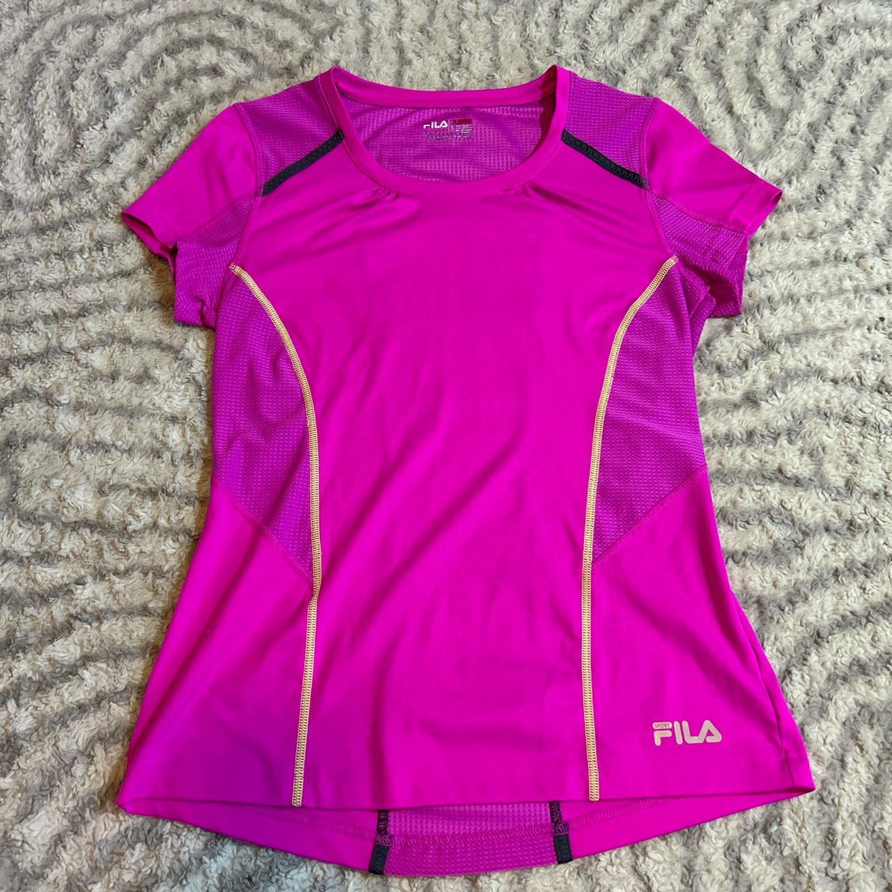 pink fila workout shirt size S worn a bit but still... - Depop