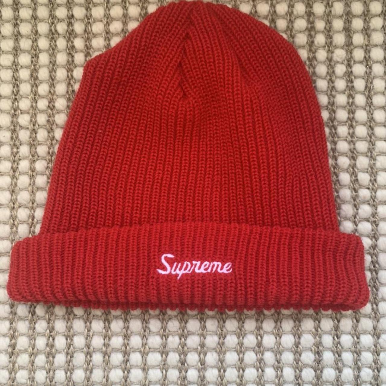 Super dope red Supreme beanie with metal - Depop