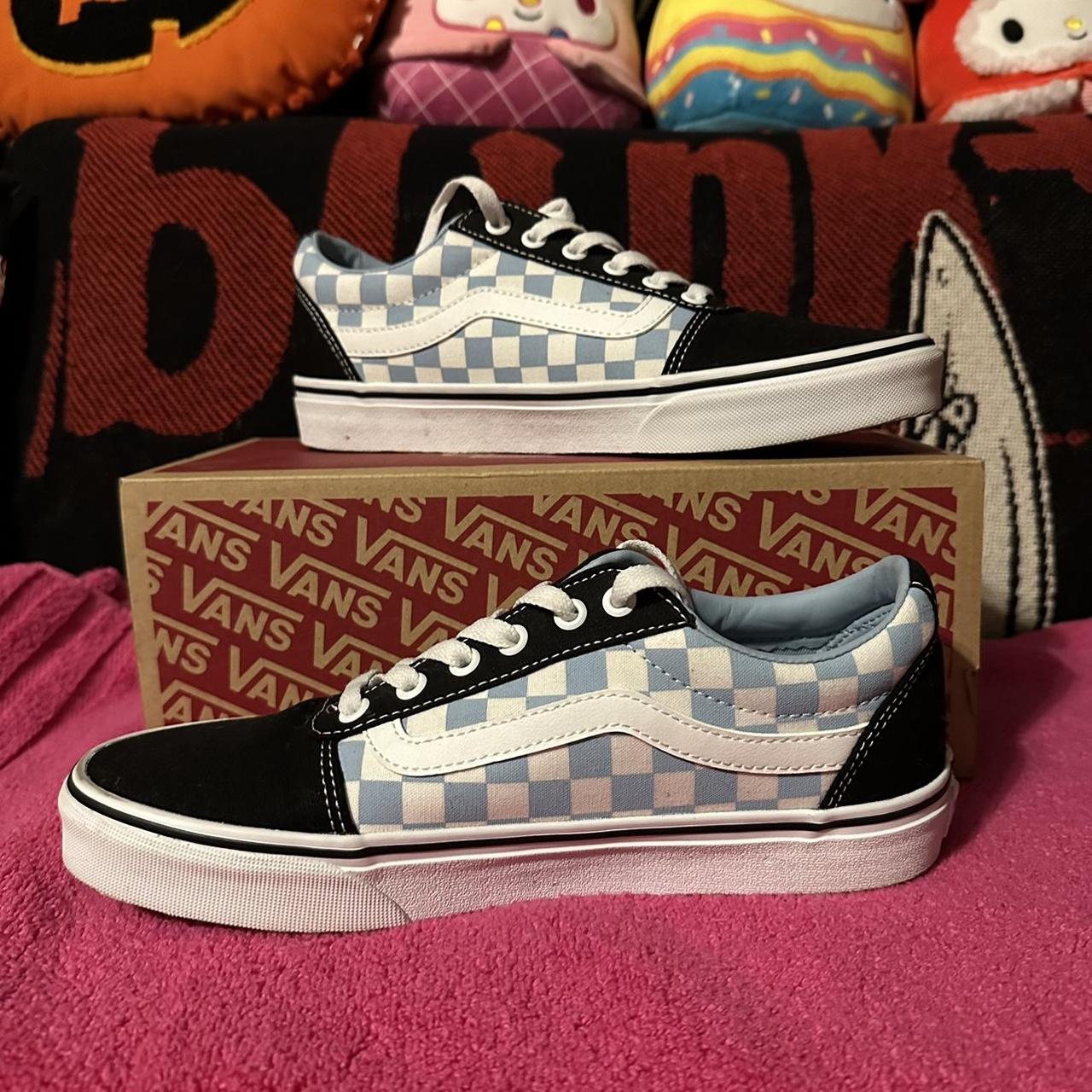 Light Blue Checkered Vans 🖤 Size: 9.5 Barely... - Depop