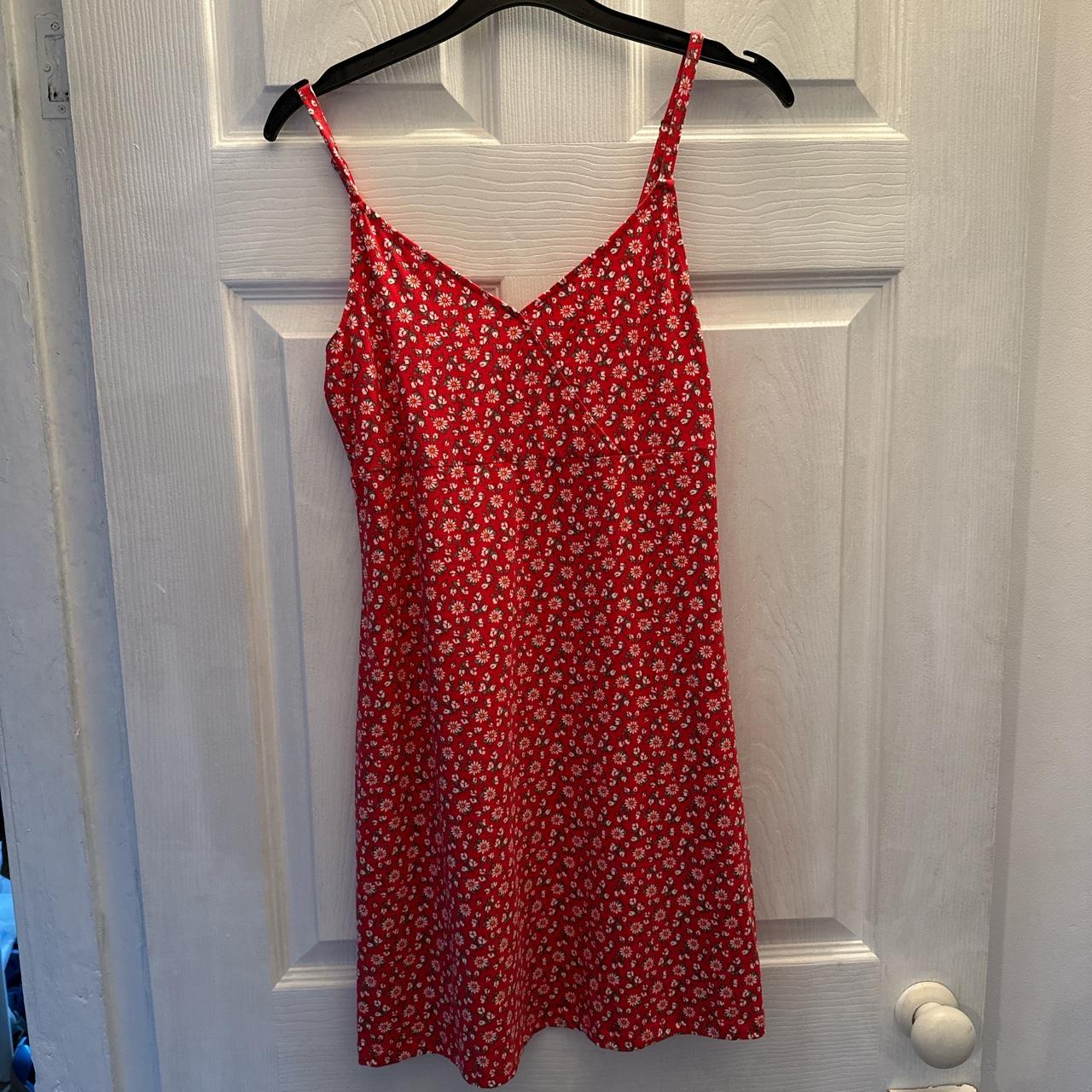 Floral hollister red sun dress Adjustable... - Depop