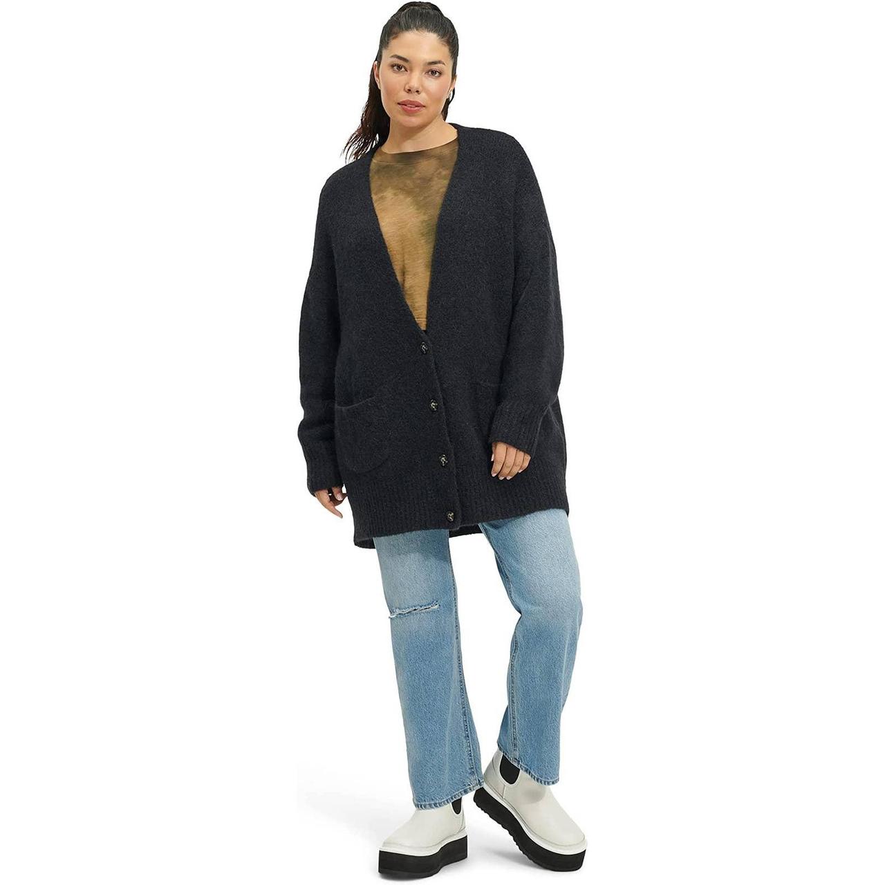 Long Cardigan Ugg Black Cardigan UGG Fremont Fluffy Knit Open - Main Image