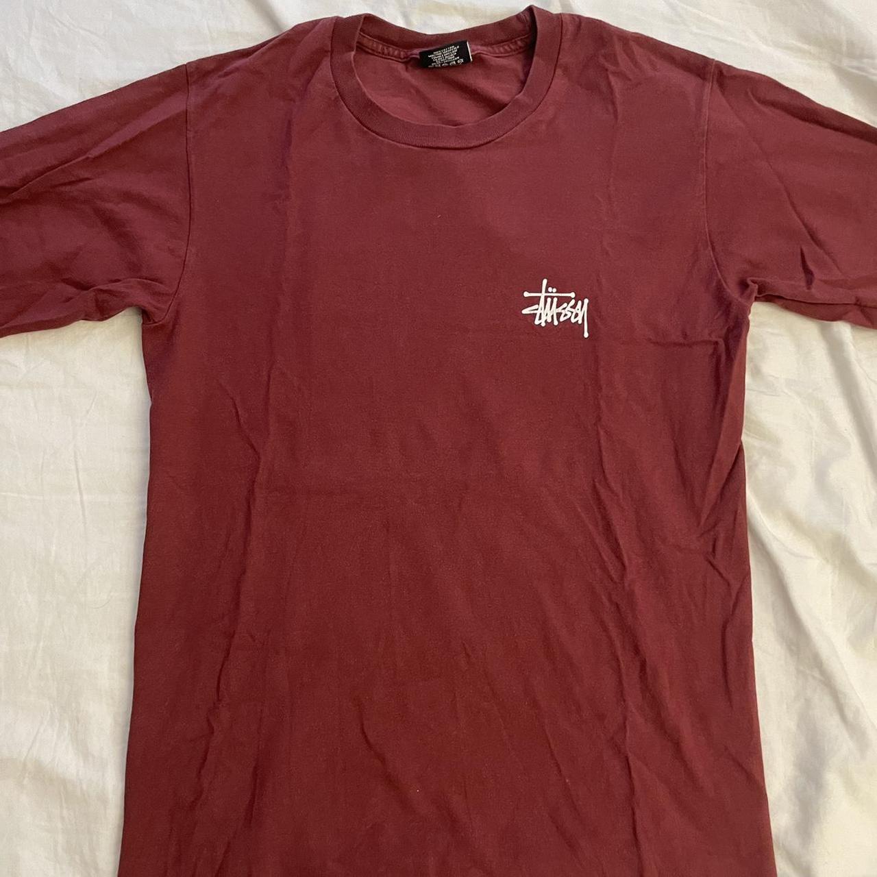 stussy burgundy t shirt