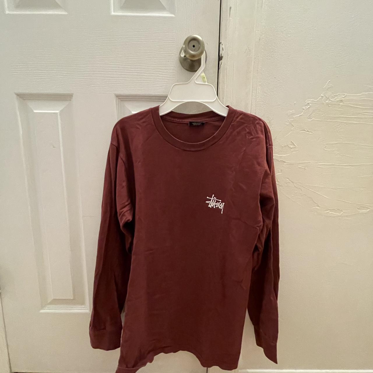 Vintage Burgundy Stussy Long Sleeve Shirt - Depop