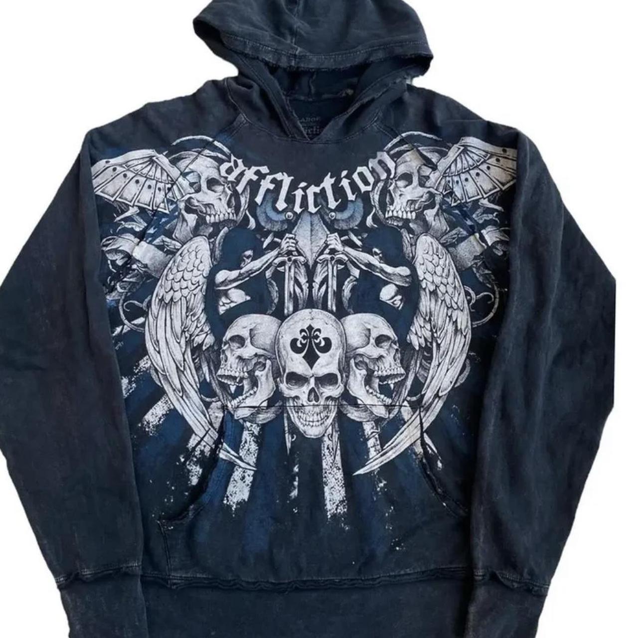 skull affliction zip hoodie- made to order 2-3 weeks... - Depop