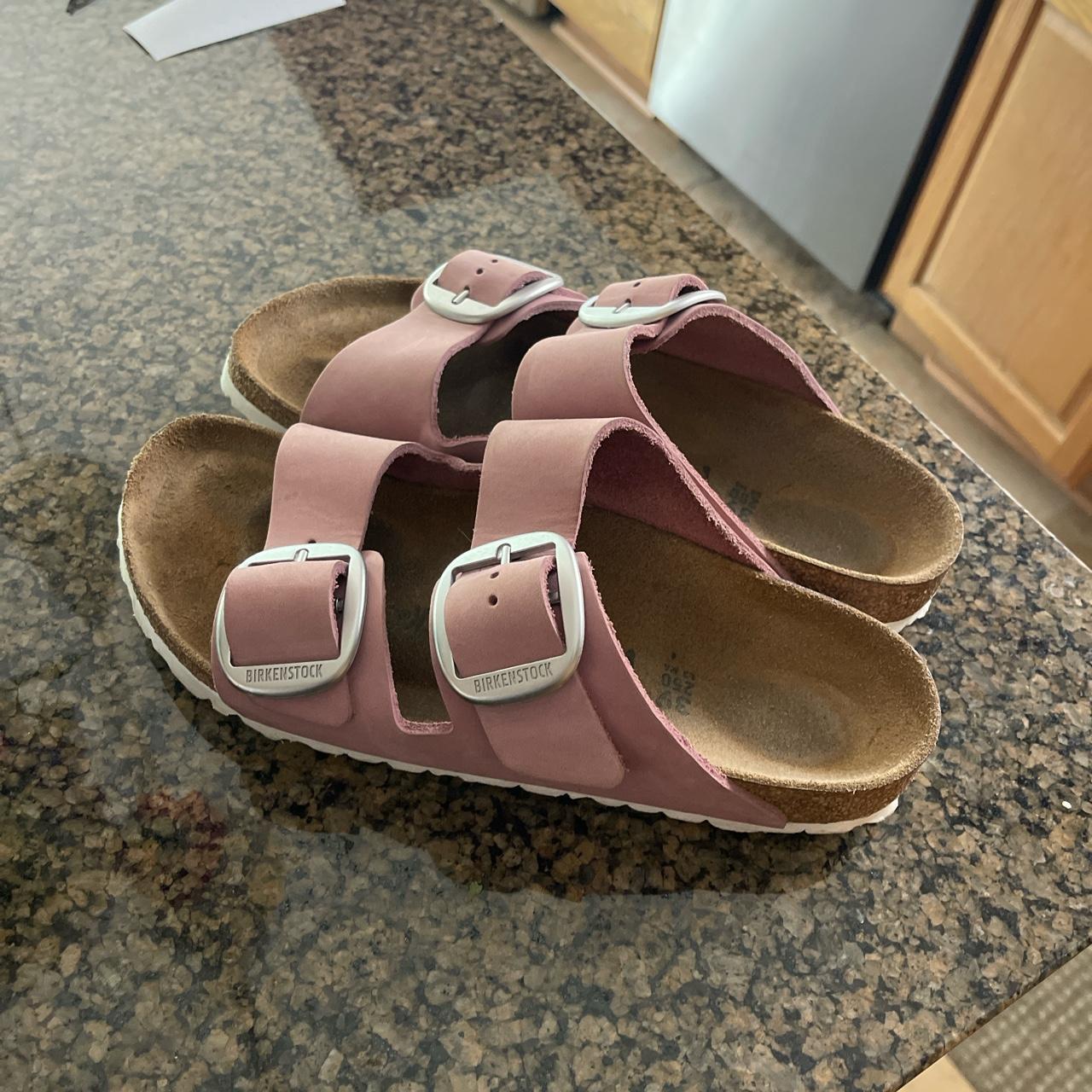 Birkenstock Women's Brown and Pink Sandals | Depop