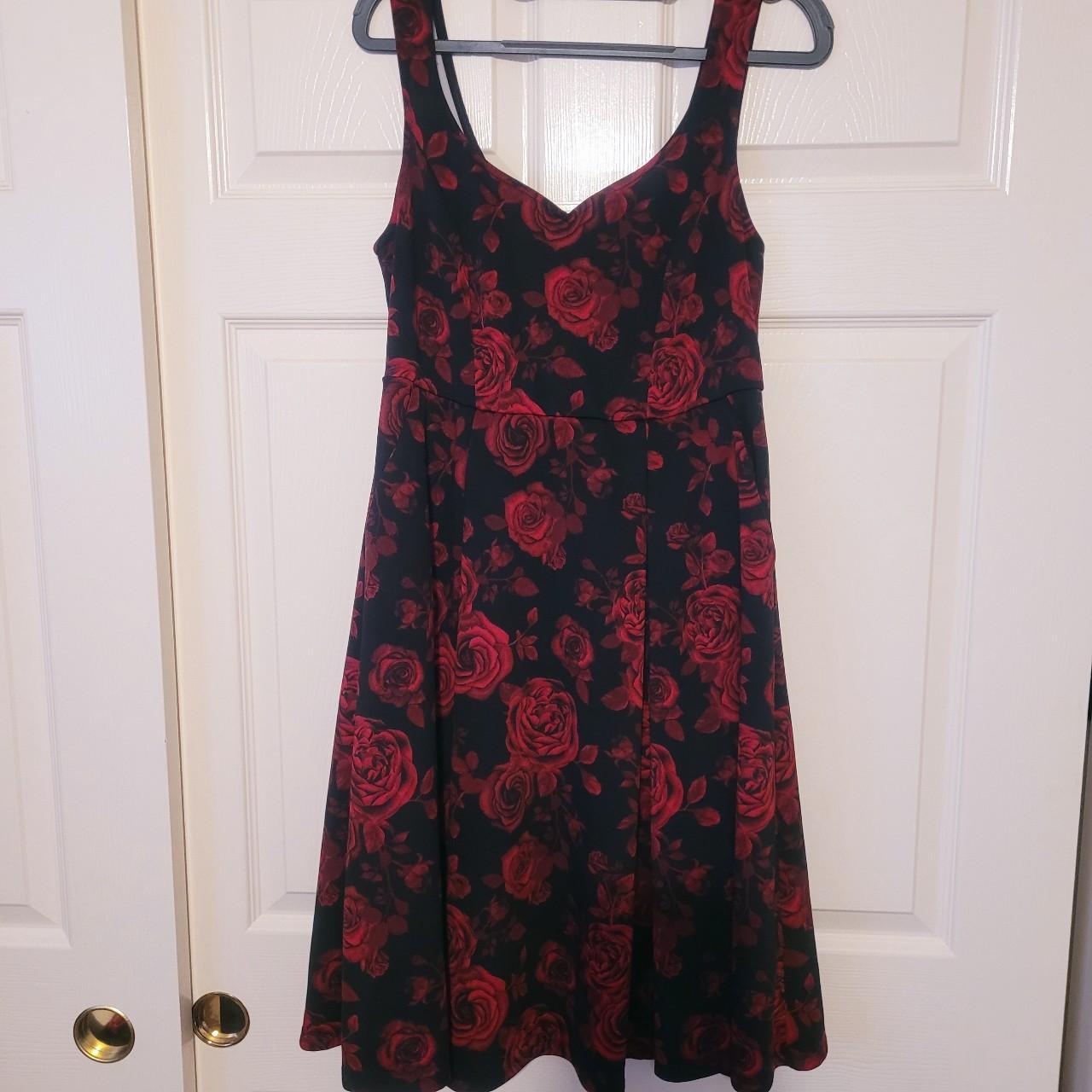 super pretty black and red rose dress—and it has... - Depop