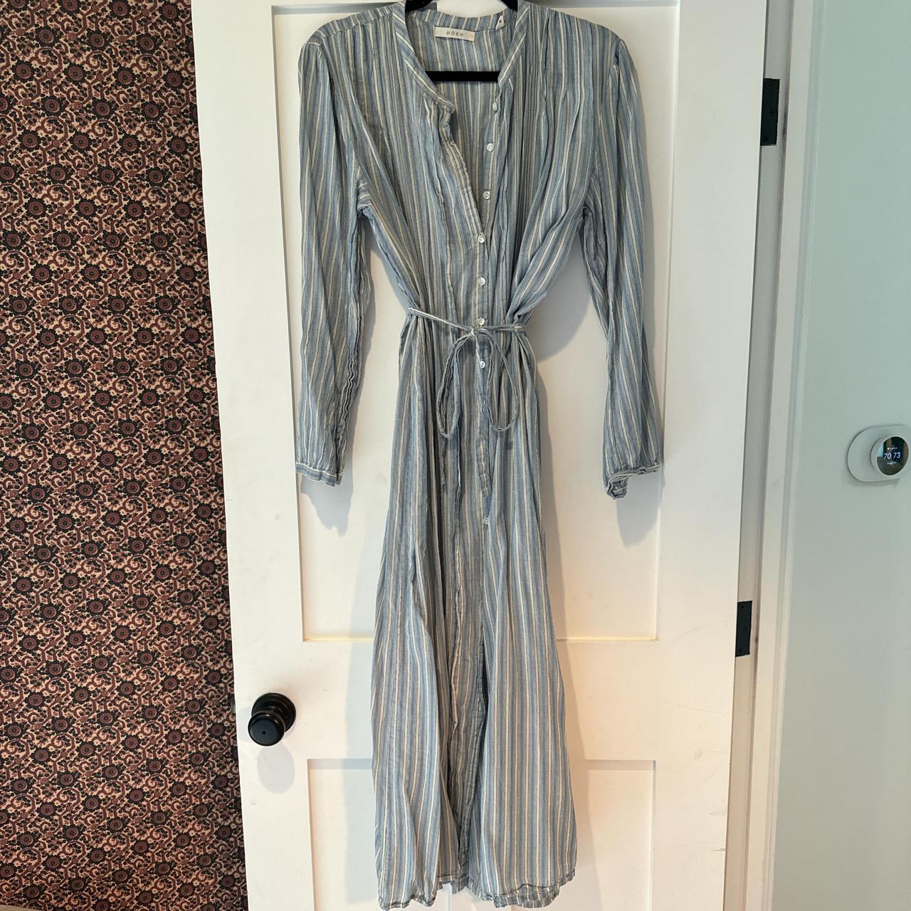 DOEN long sleeve button up dress, attached tie belt.... - Depop