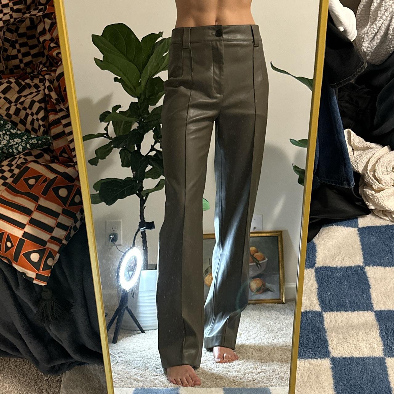 Leather Zara pants Greyish brown color High waisted - Depop