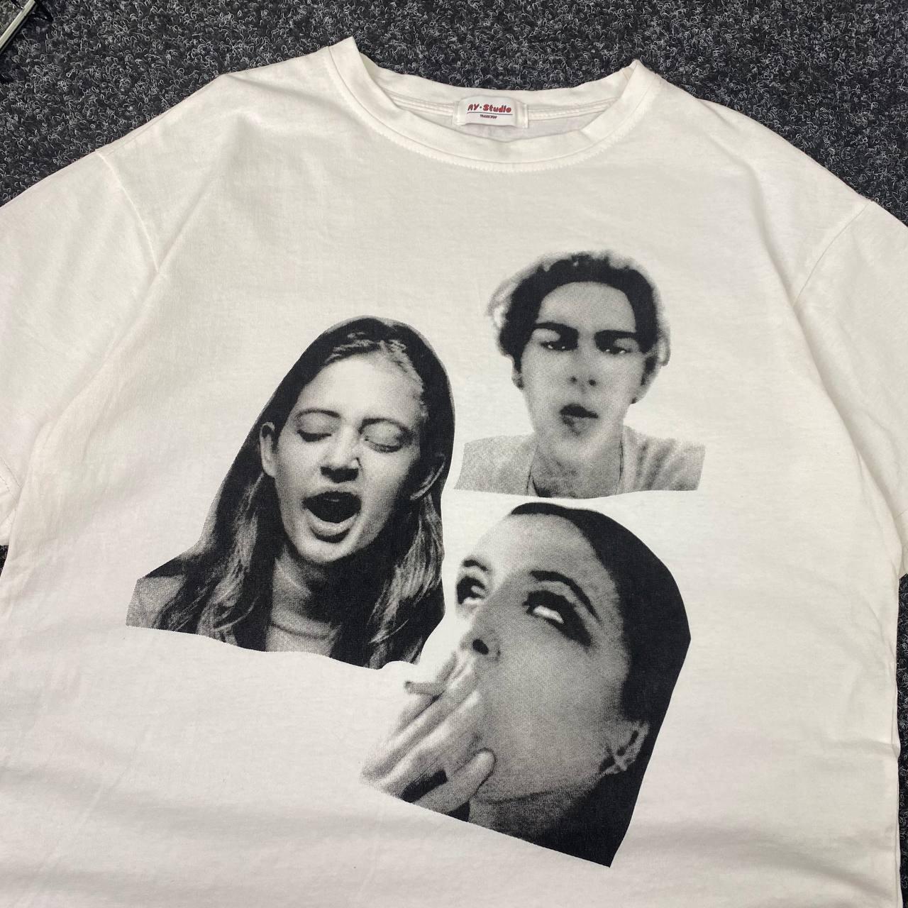 Big Print Face Girls Smoked T-shirt Y2K Vintage... - Depop