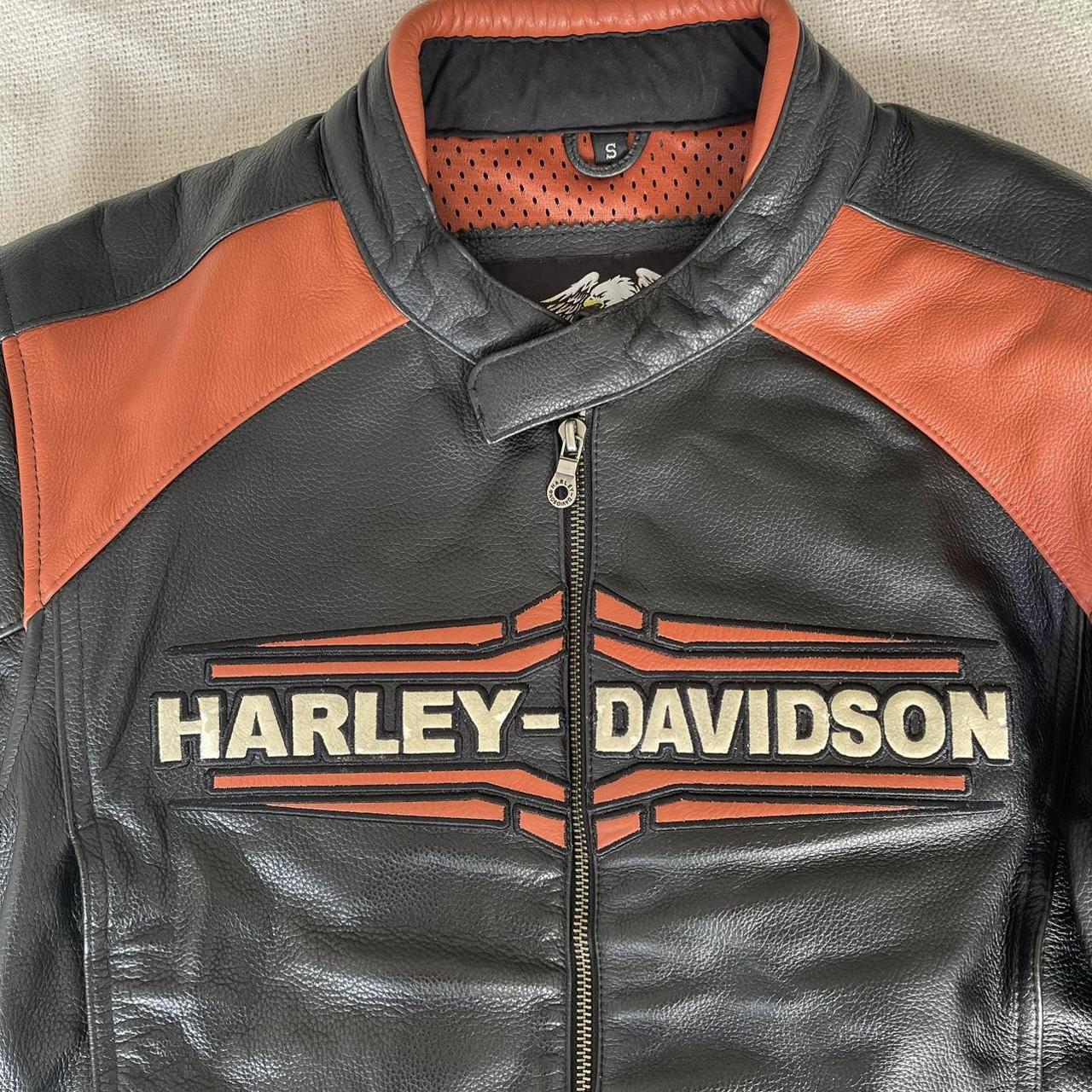 orange and black harley jacket