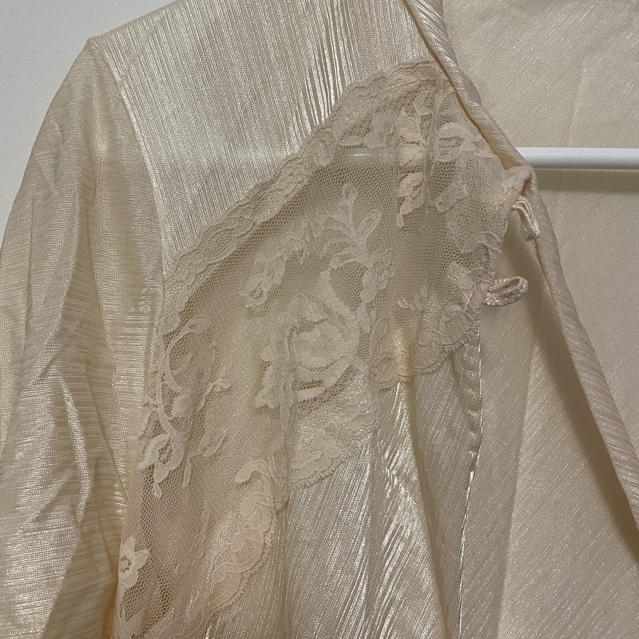 Long nylon off-white/cream colored slip robe... - Depop