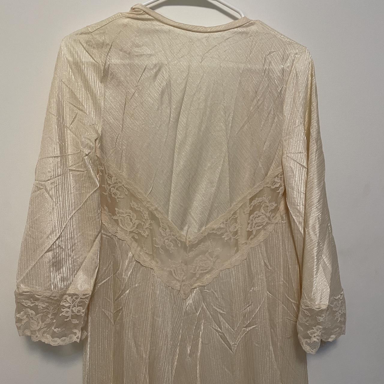 Long nylon off-white/cream colored slip robe... - Depop