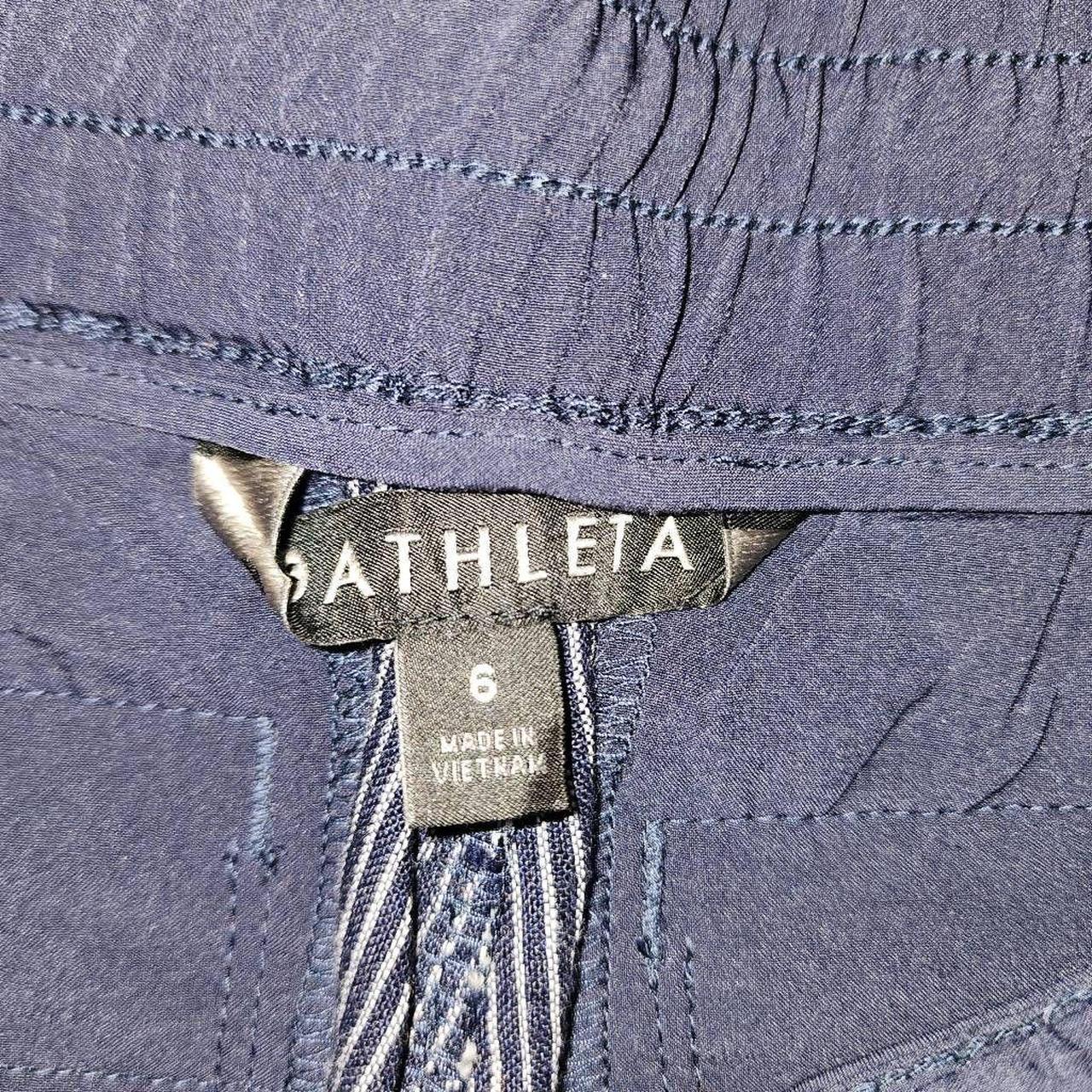 Athleta Womens Navy Blue Striped Bali Linen Trouser - Depop