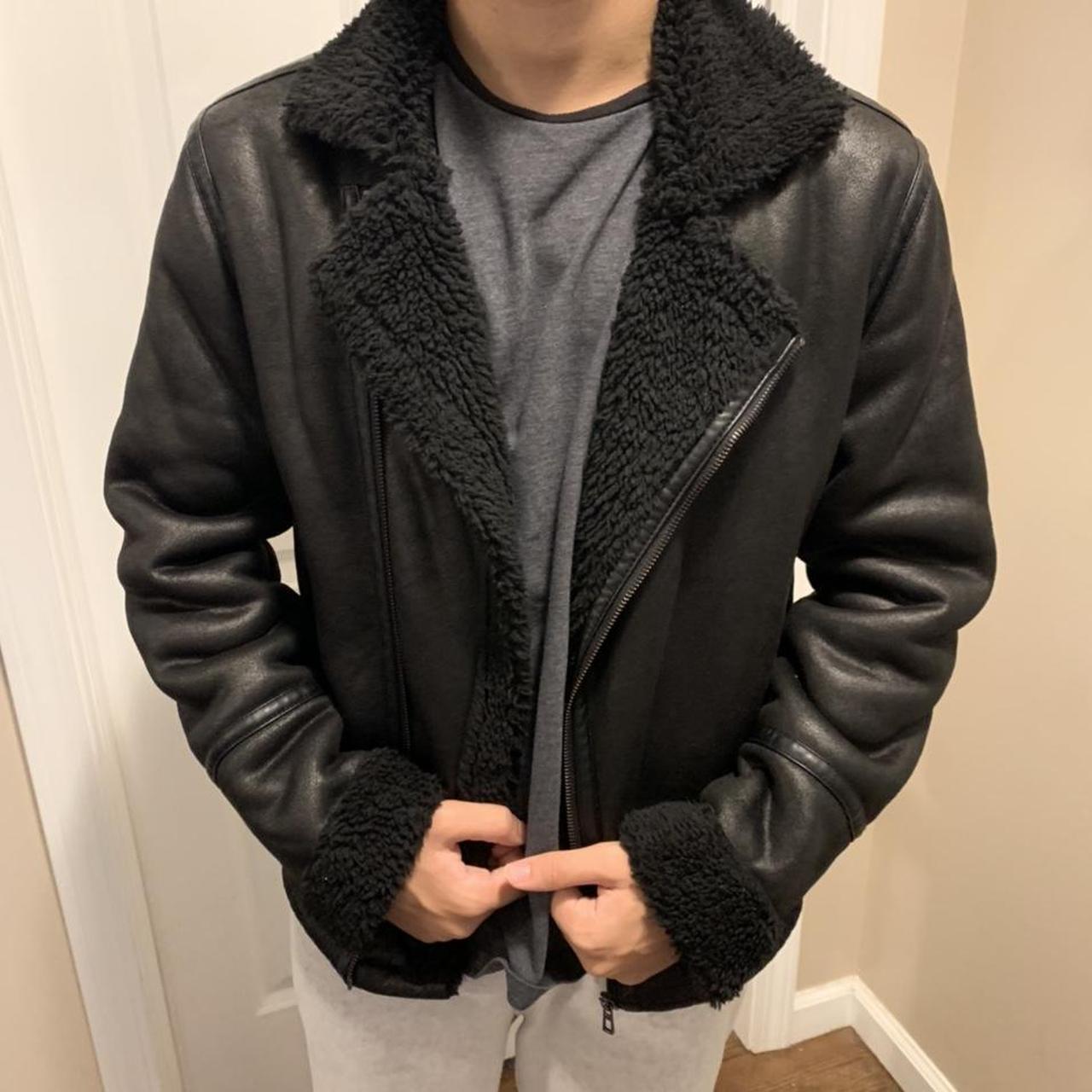 Zara Black Faux Oversized Biker Jacket With Fur ZW Collection