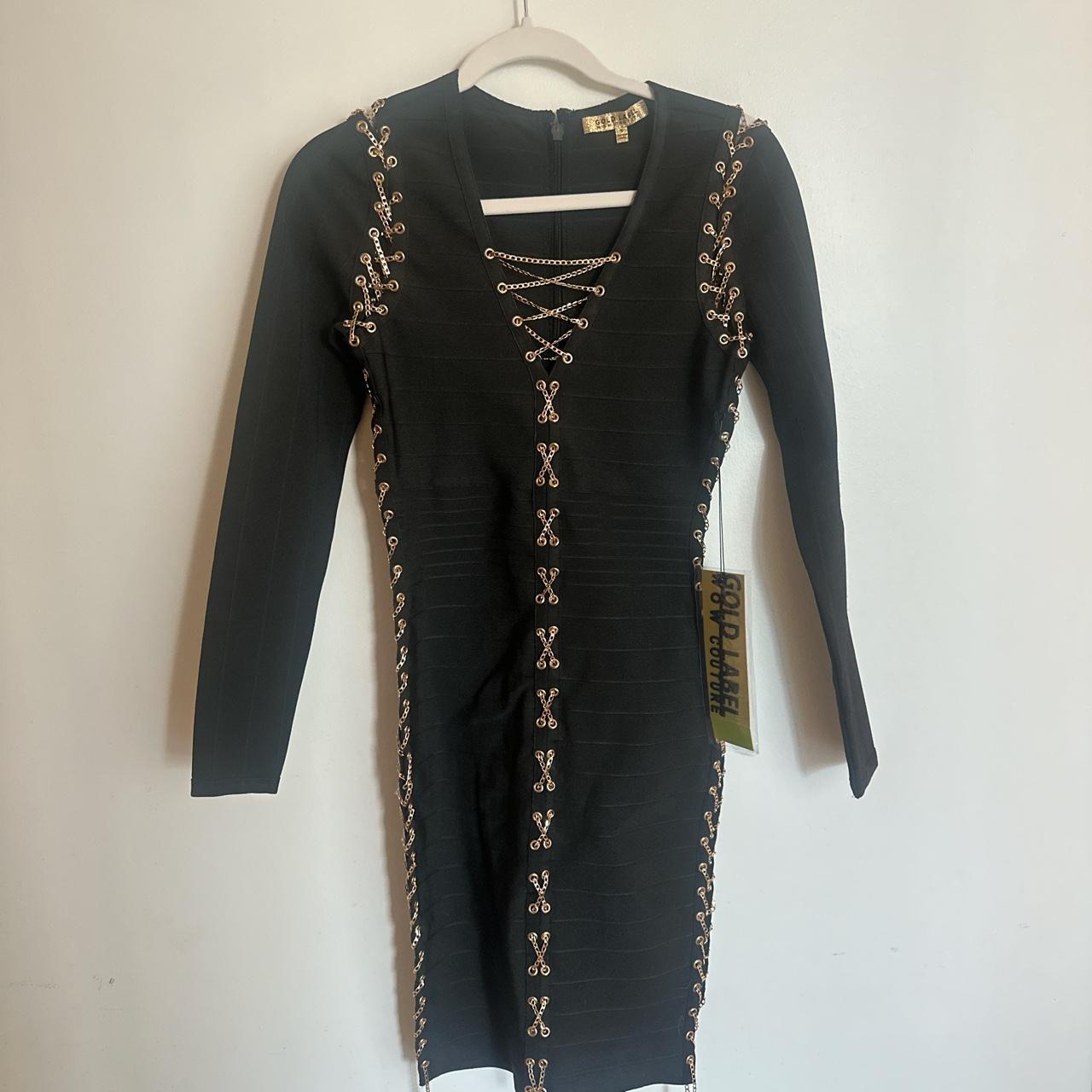 black chained long sleeve dress gold label wow... - Depop