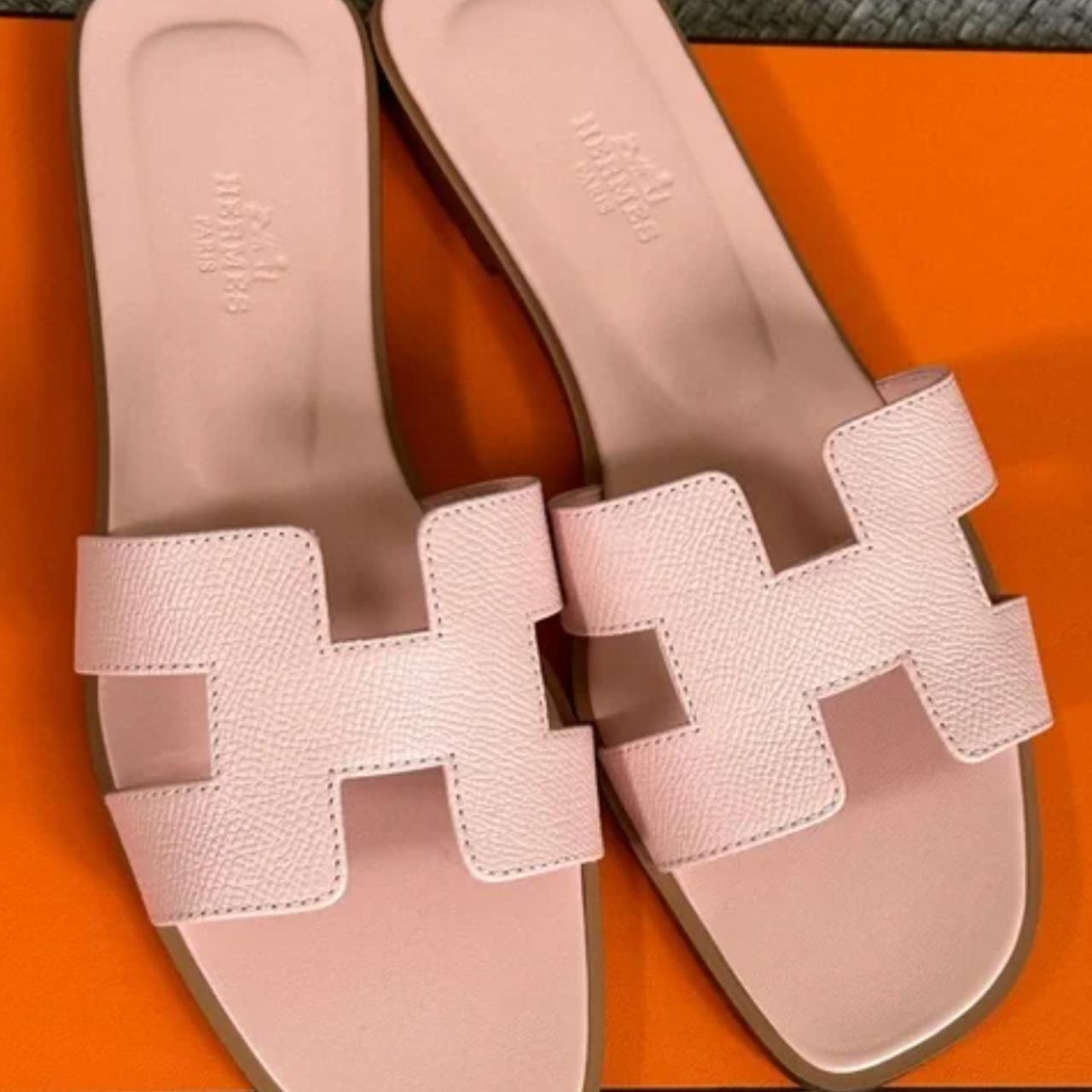 Hermes Women's Pink and Brown Sandals Depop