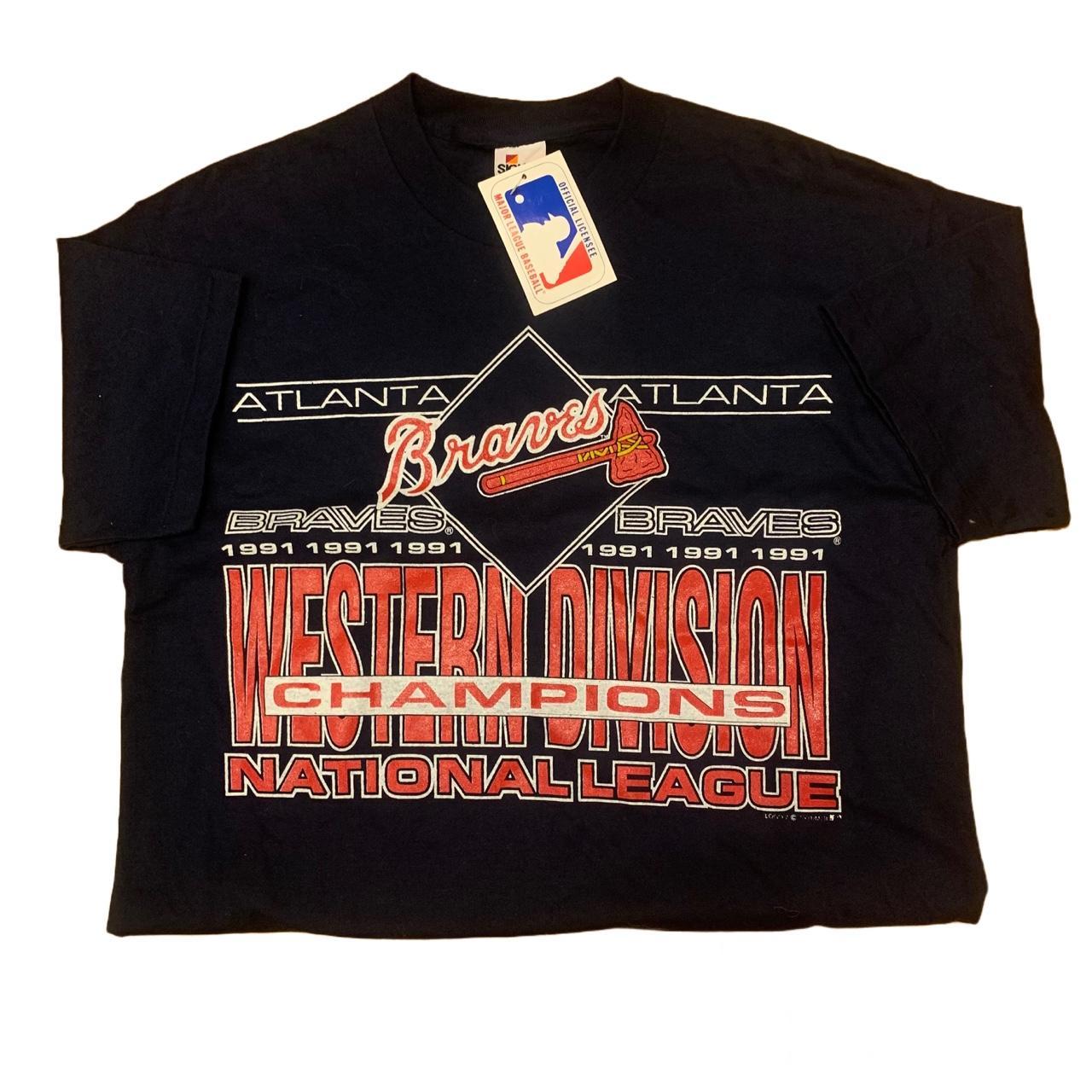 Vintage 1991 Atlanta Braves National League Champions Blue T-Shirt