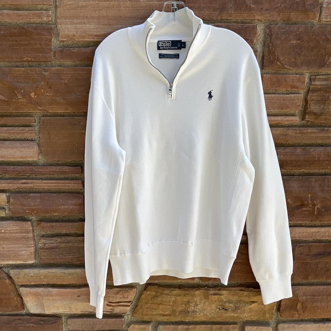 Polo Ralph Lauren Men's White and Navy Sweatshirt | Depop