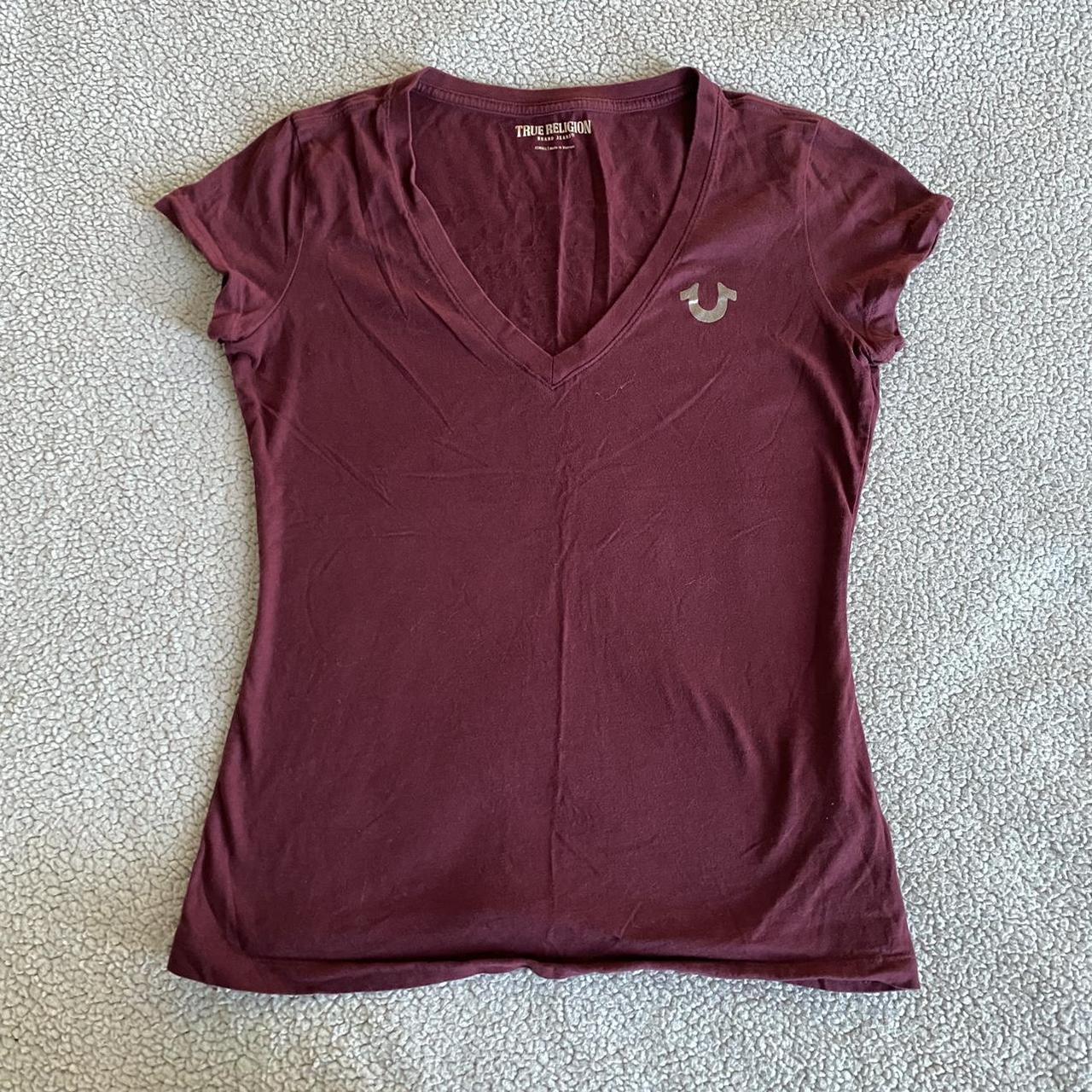 True Religion Women's Burgundy Shirt | Depop