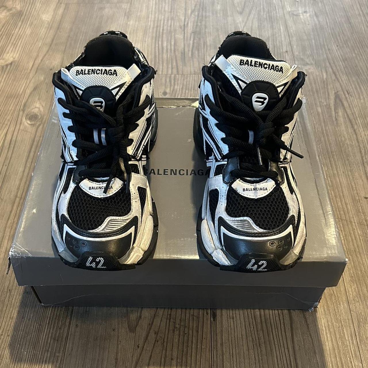 Black and white Balenciga track runners Size 9 = Eu... - Depop