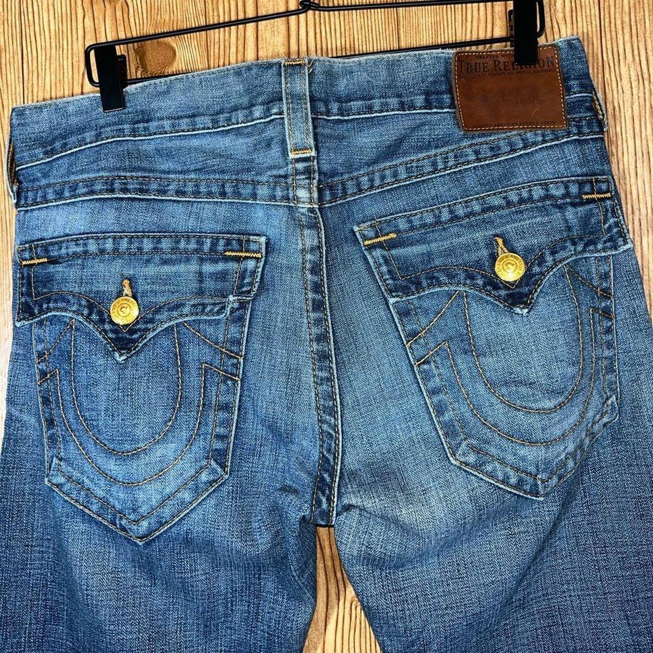 True Religion Men's Blue and Gold Jeans | Depop