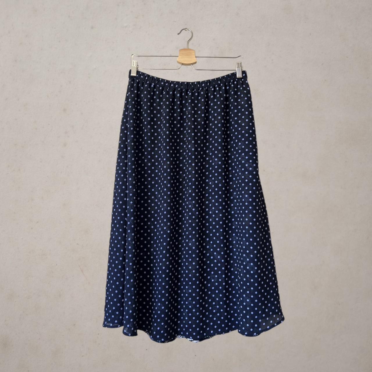 reversible long midi navy skirt and elastic... - Depop