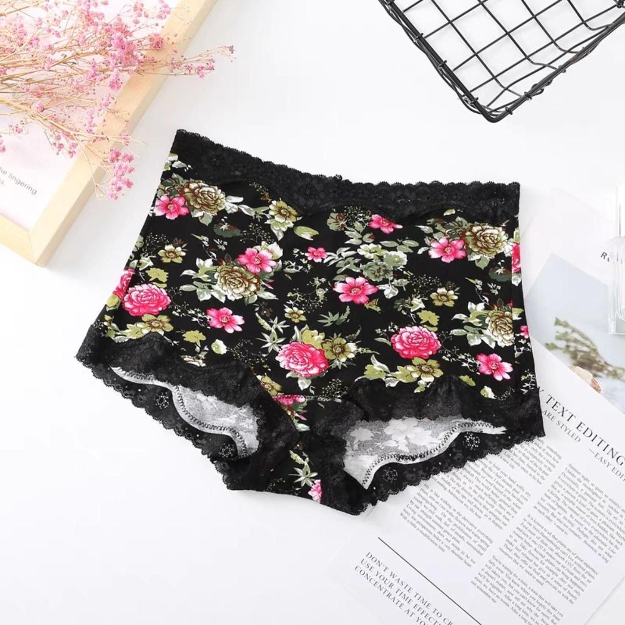 Black Cotton flower Boxer Shorts/ Briefs Size: L... - Depop