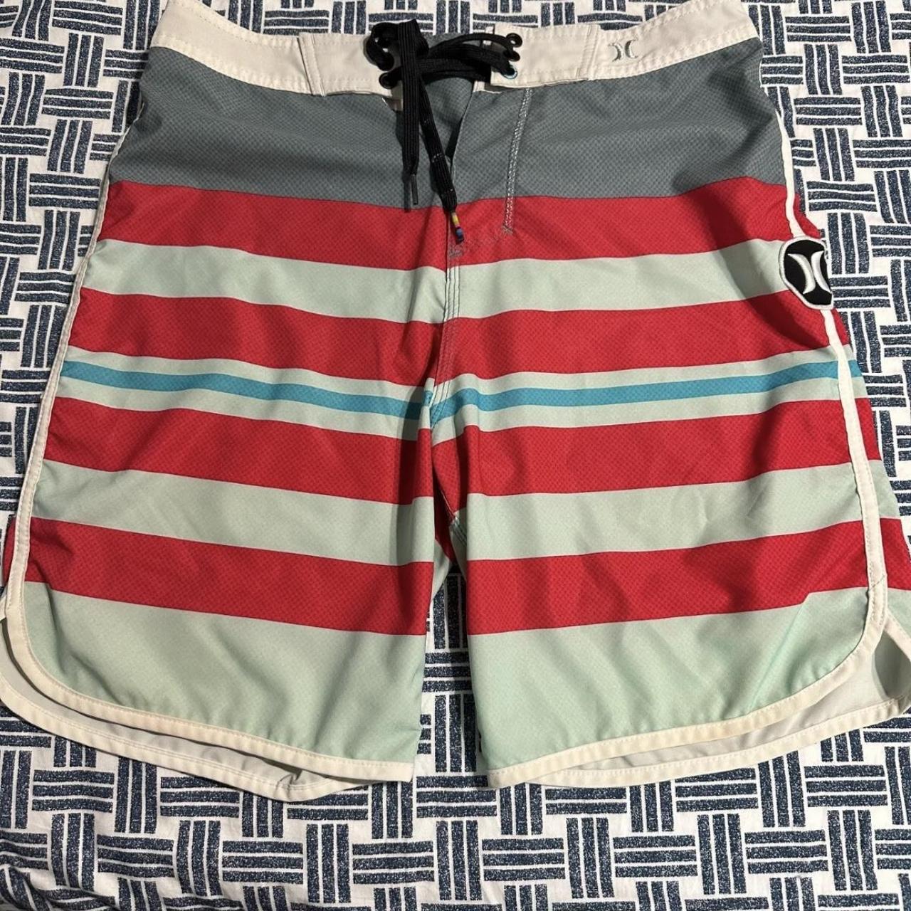 Hurley Men's Red and Cream Swimsuitonepiece Depop