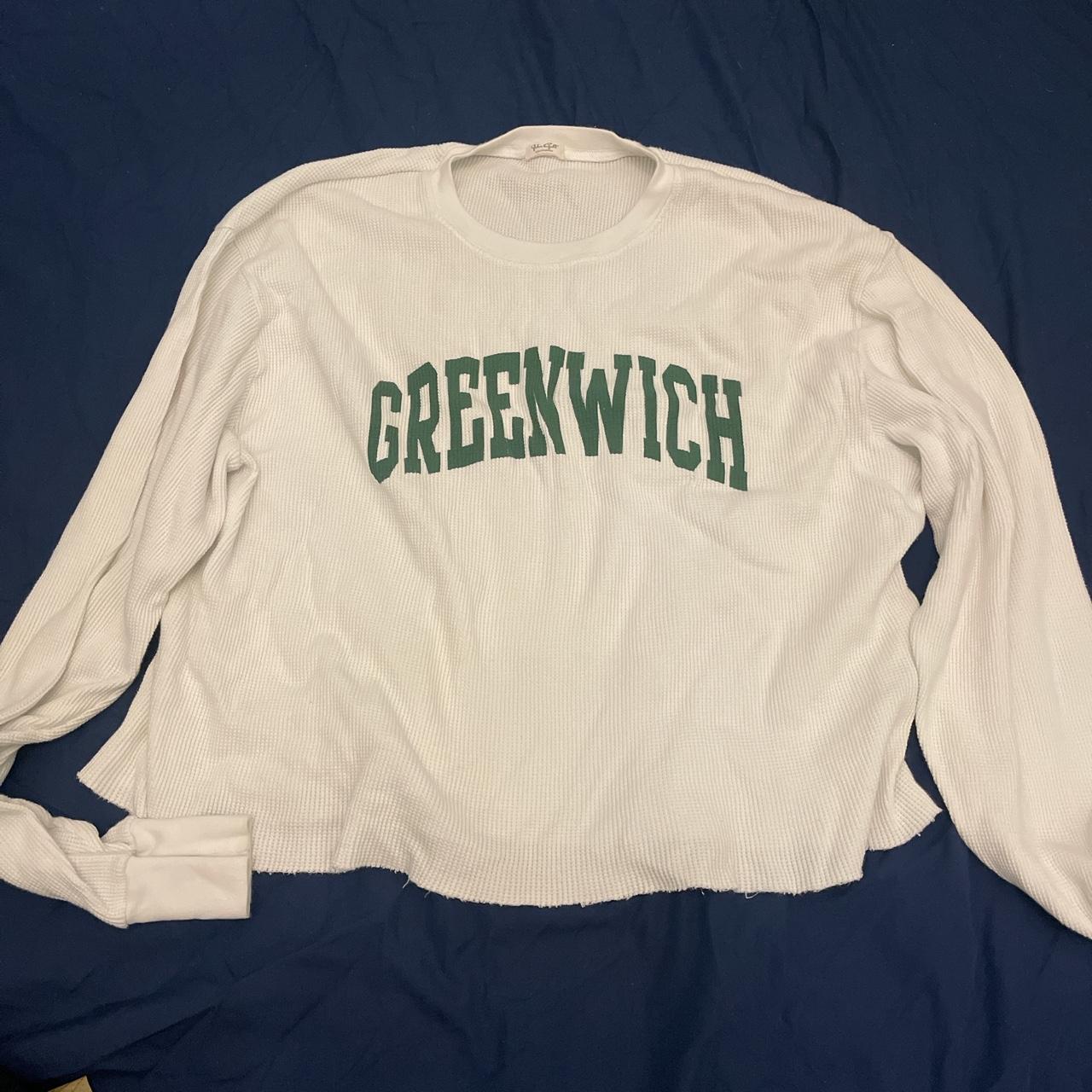 Brandy Melville Women's White and Green Shirt Depop