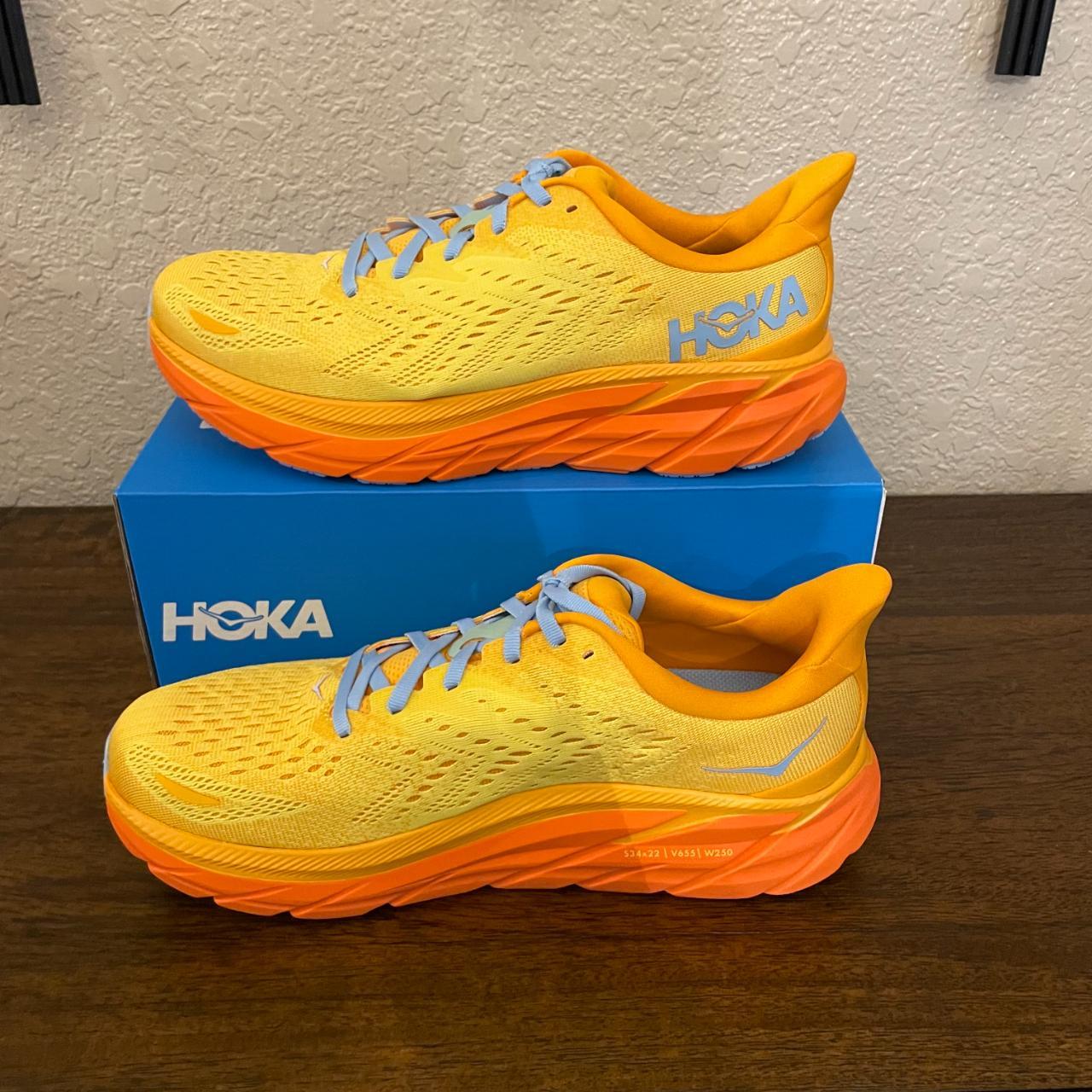 Hoka One One Men's Yellow and Orange Trainers Depop