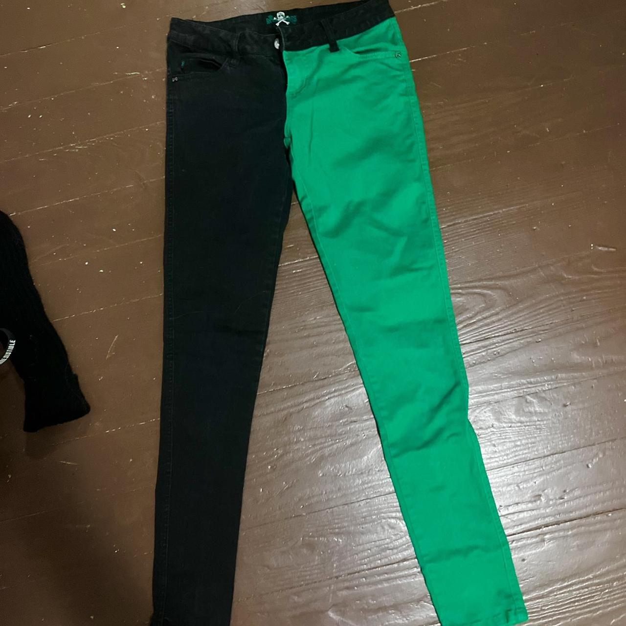 half green half black skinny jeans Low rise 2012... Depop