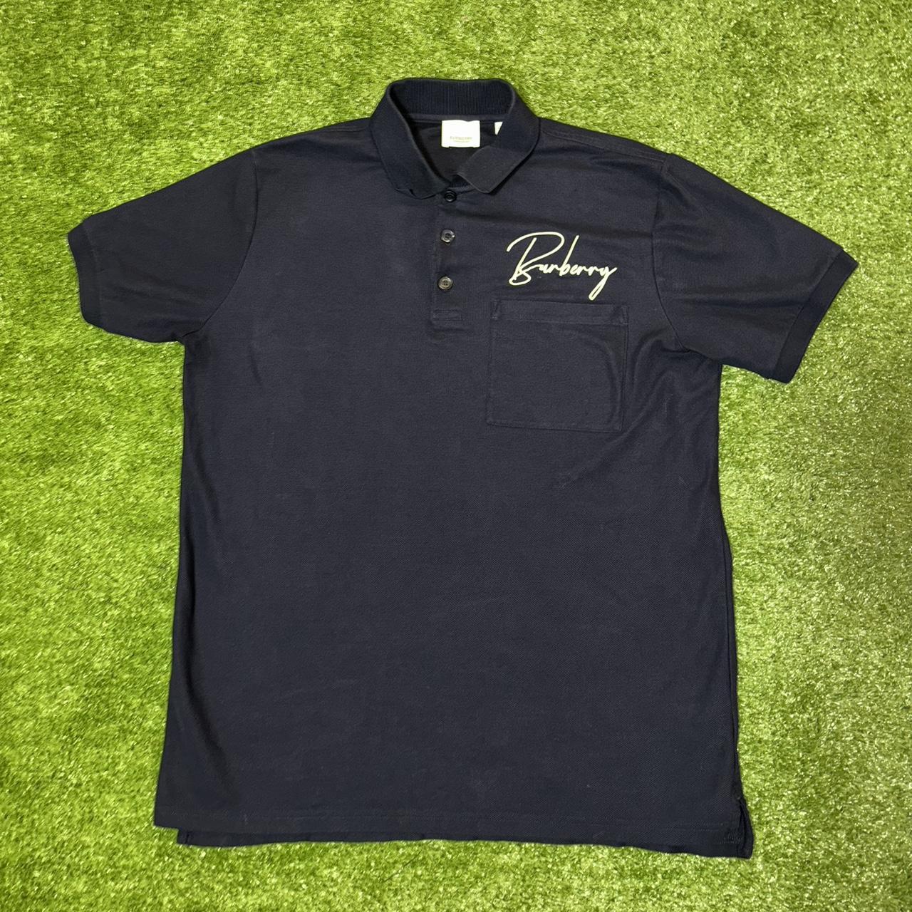 Burberry Embroidered Signature Polo Shirt Navy Depop