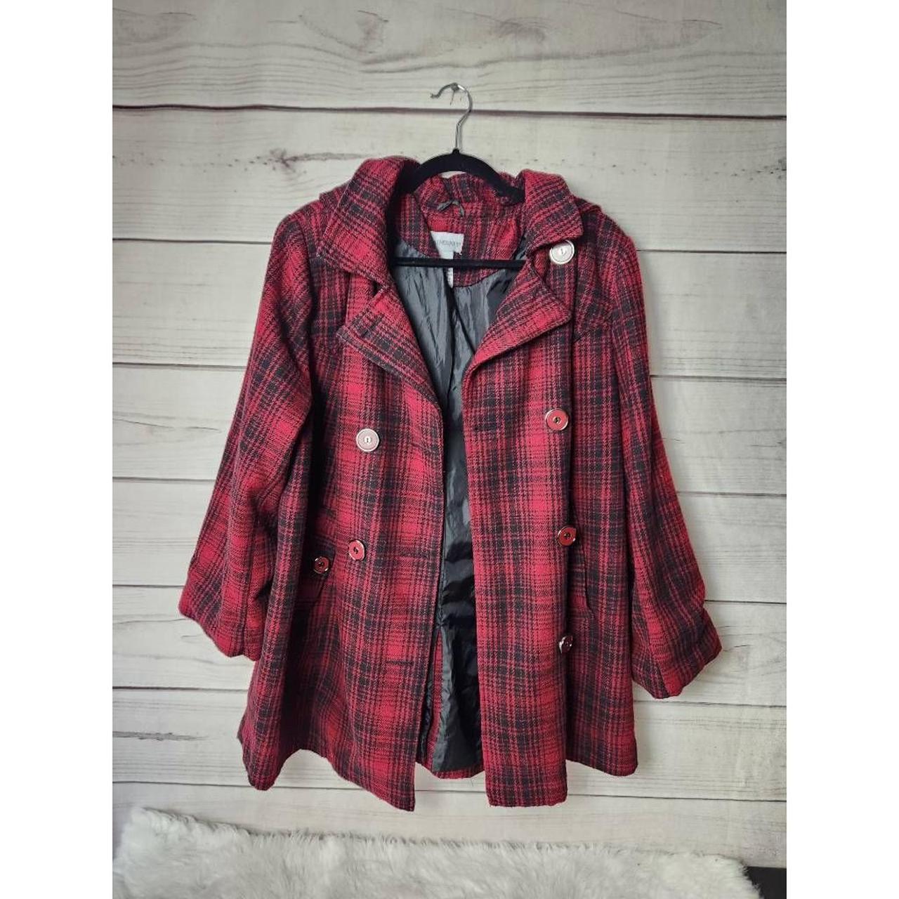 red plaid peacoat women's