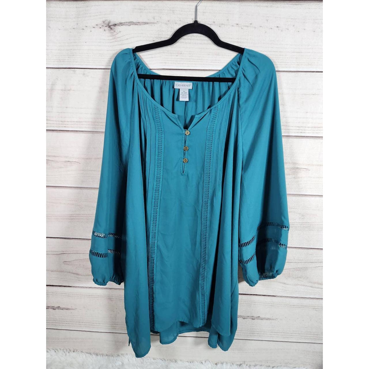 Catherines Womens Tunic Top 3/4 Sleeve Button Front... - Depop