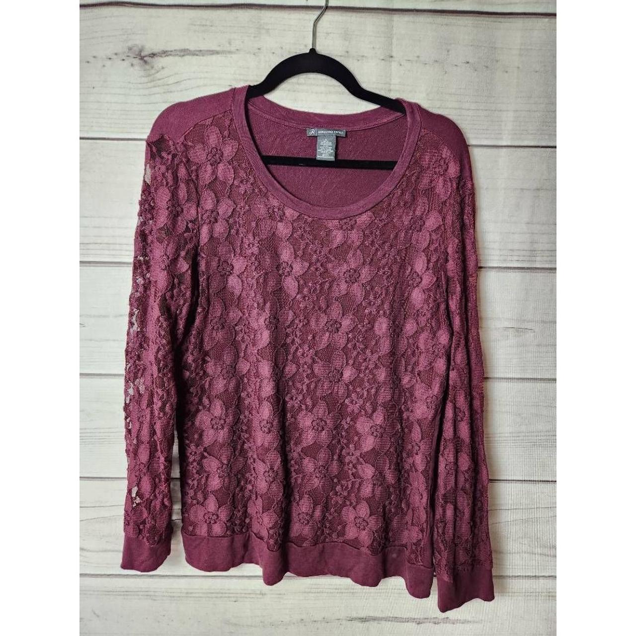 Adrianna Papell Womens Lace Front Sweatshirt Purple Depop