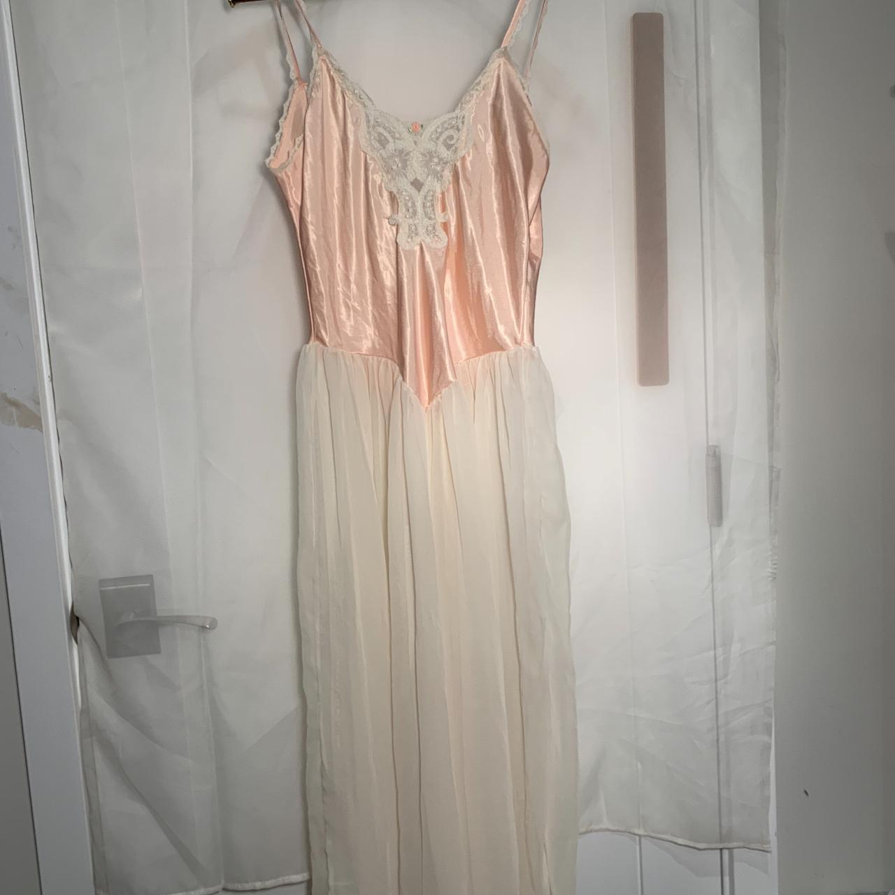 light pink and white lace lingerie slip dress sheer... - Depop