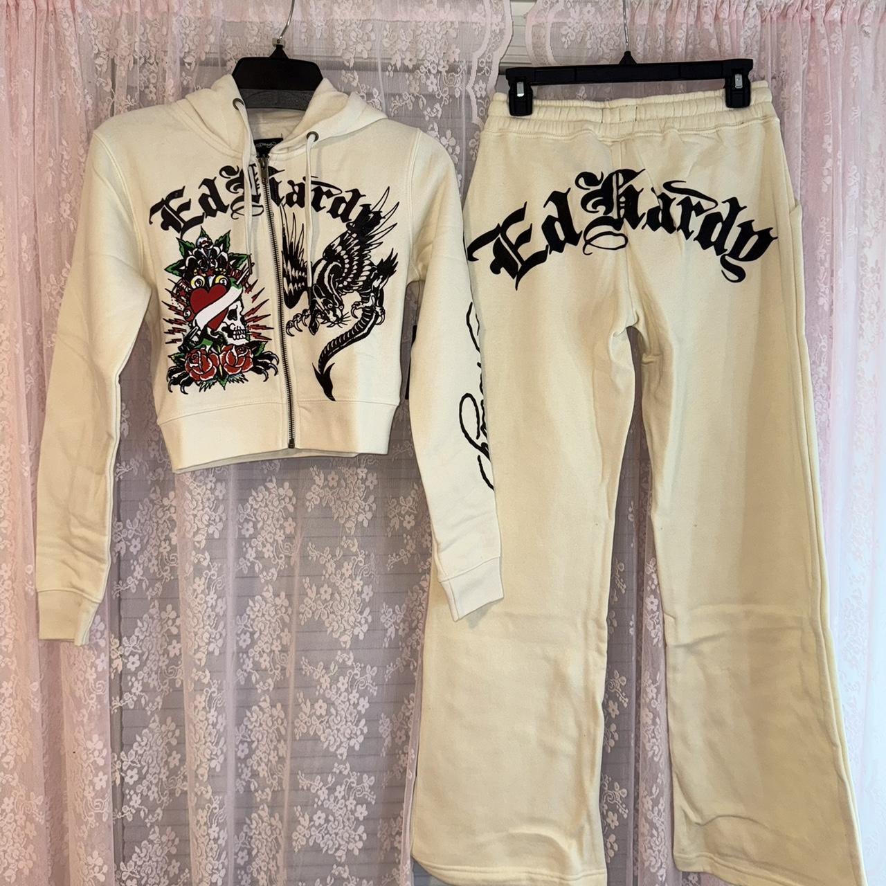 White ed-hardy-tracksuit - Depop