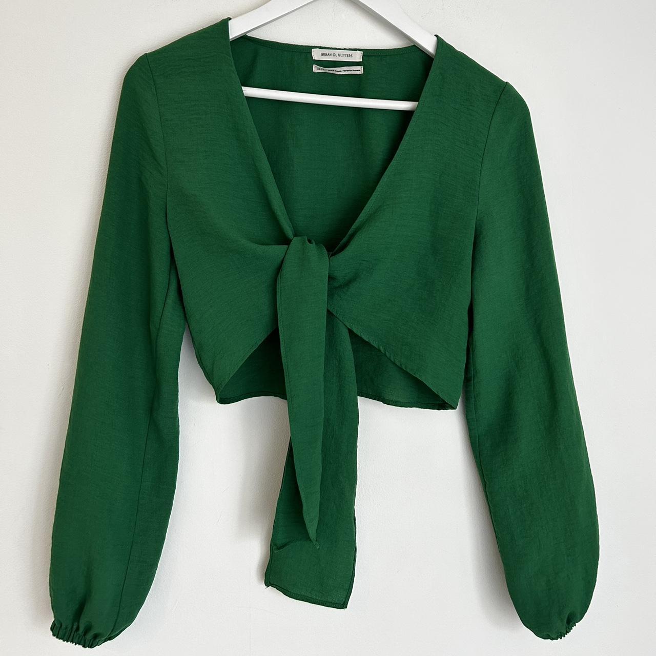 Urban outfitters emerald green tie front long... - Depop