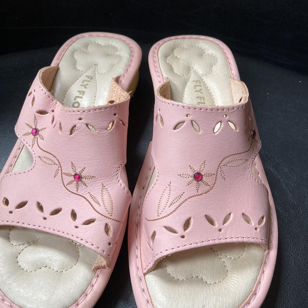 Fly Flot pink slip- on sandals. Size 3. Pre-loved... - Depop