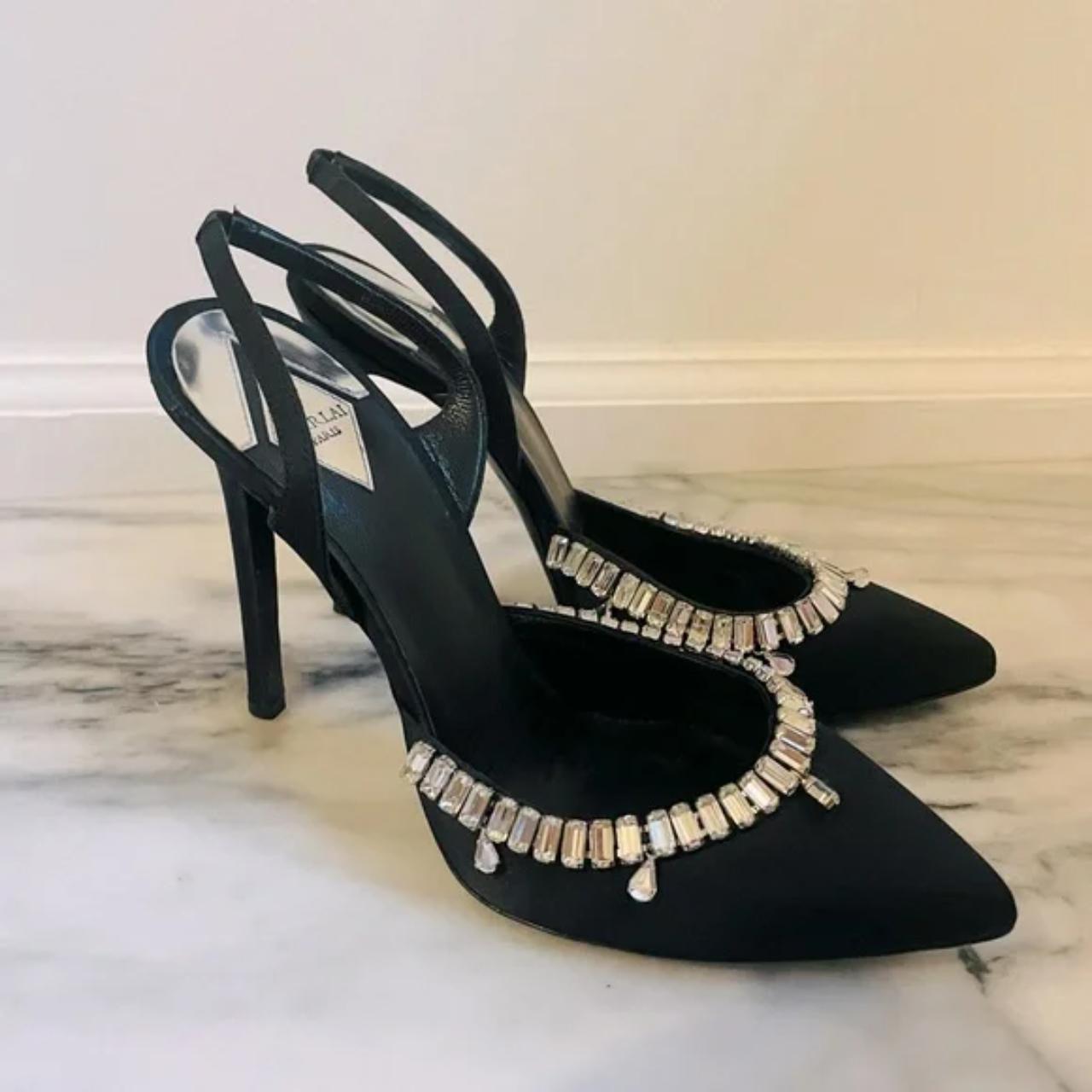 Aperlai Paris Satin Crystal Embellished Slingback Depop