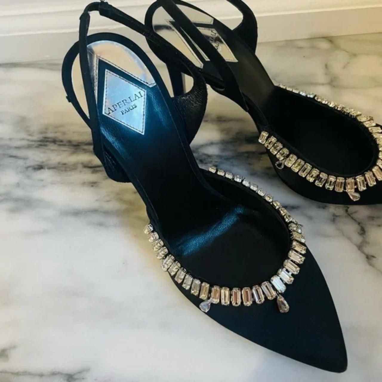 Aperlai Paris Satin Crystal Embellished Slingback Depop