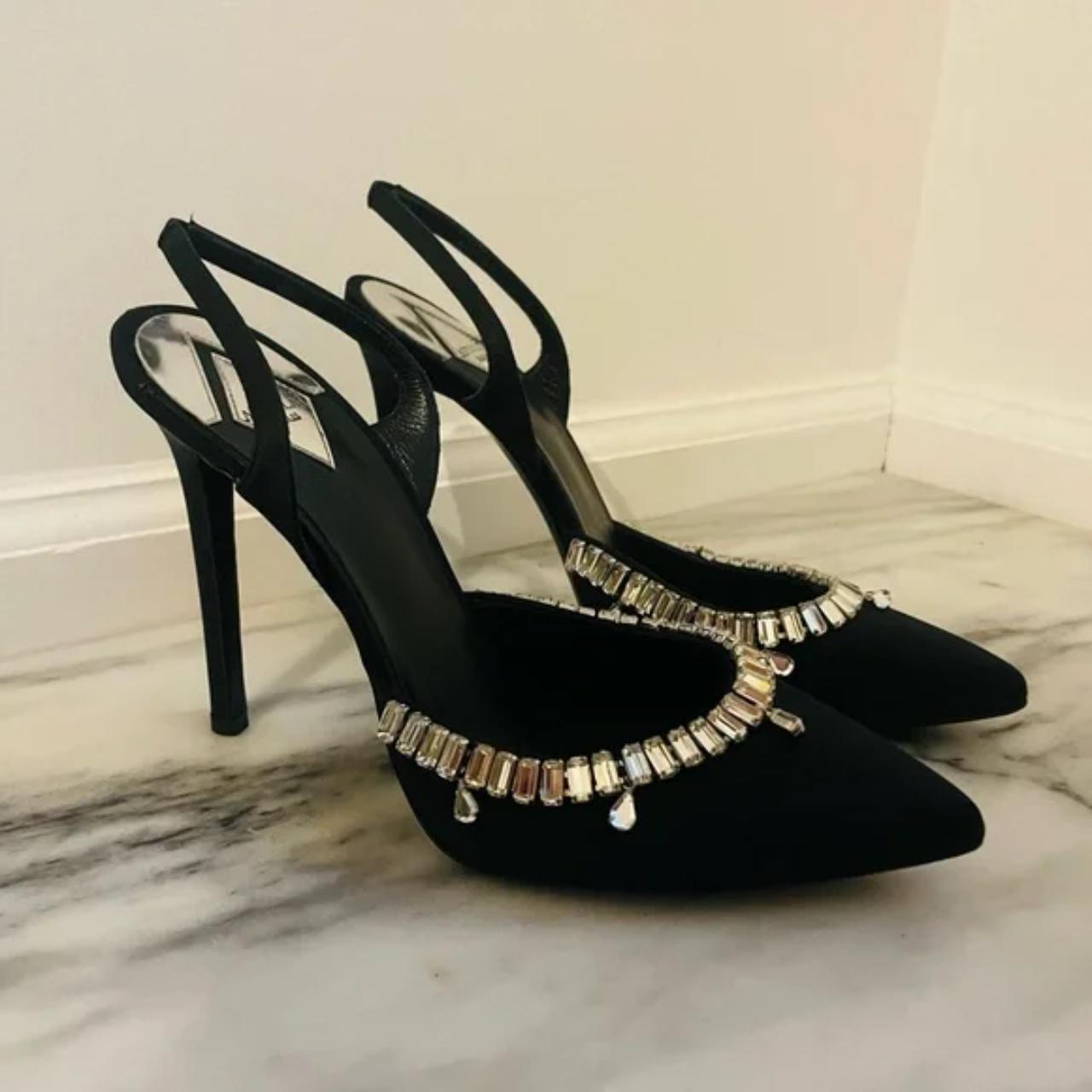 Aperlai Paris Satin Crystal Embellished Slingback Depop