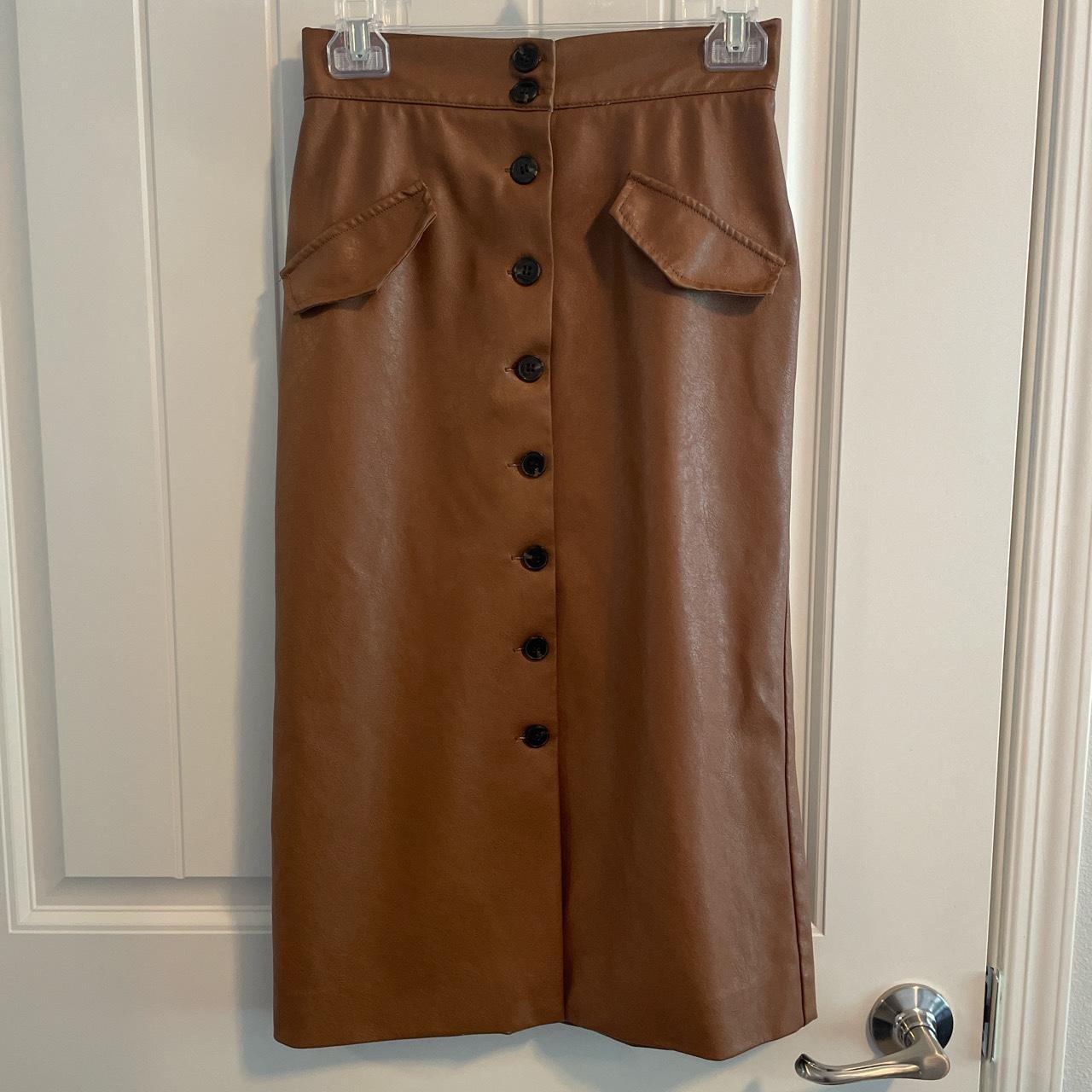 H&m brown shop leather skirt