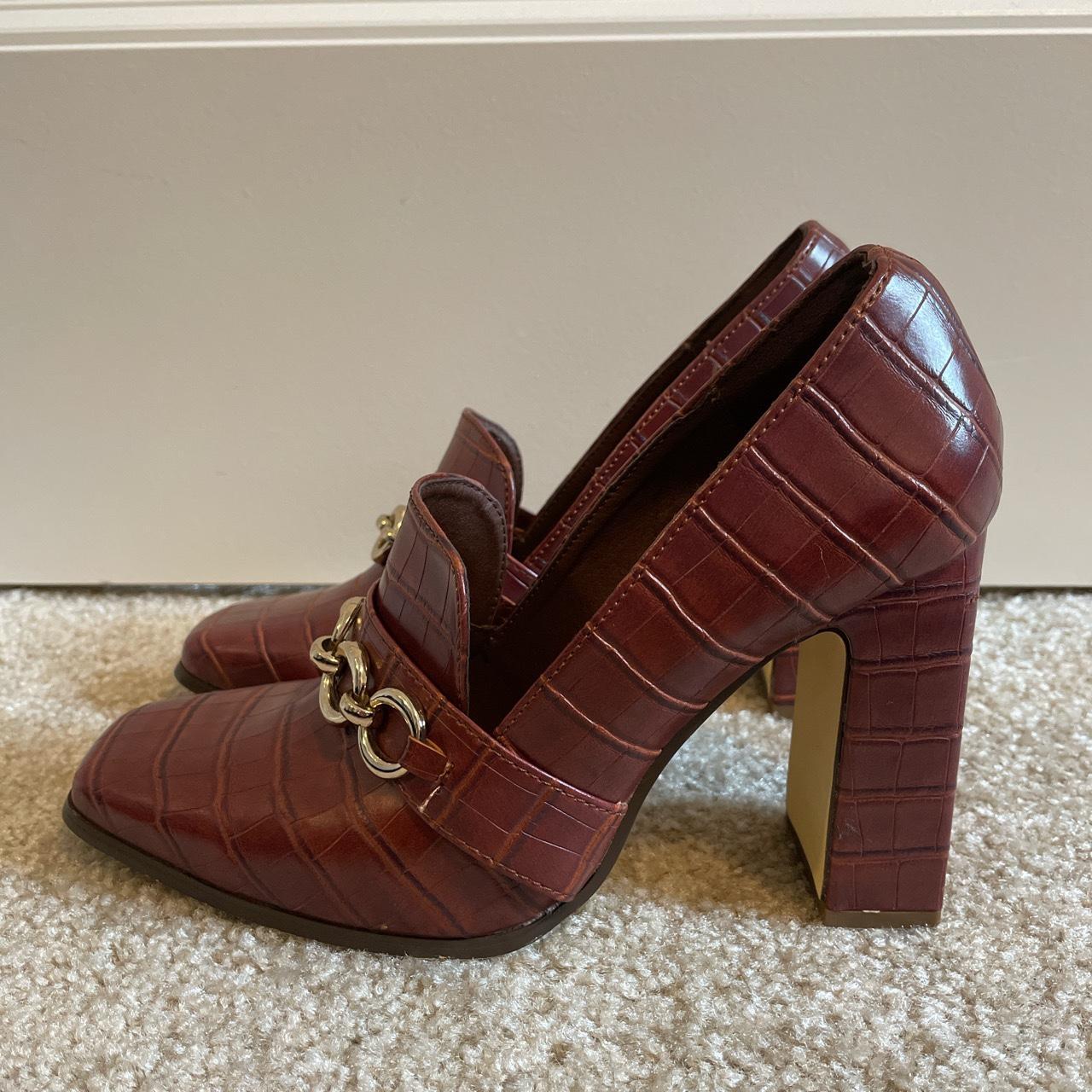 Justfab Burgundy Faux Alligator Heeled Loafers with... Depop