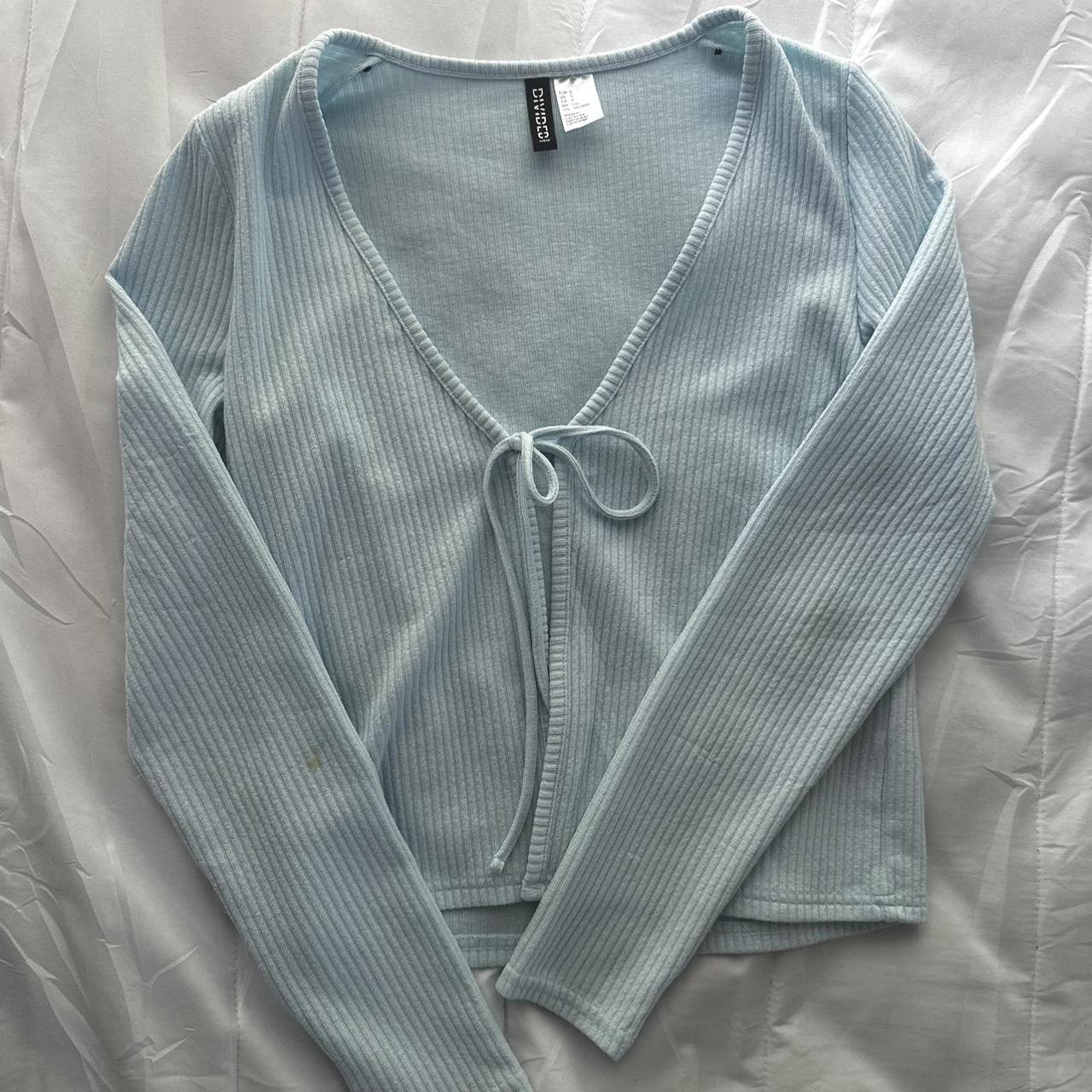 h&m baby blue tieup cardigan. i definitely feel... Depop